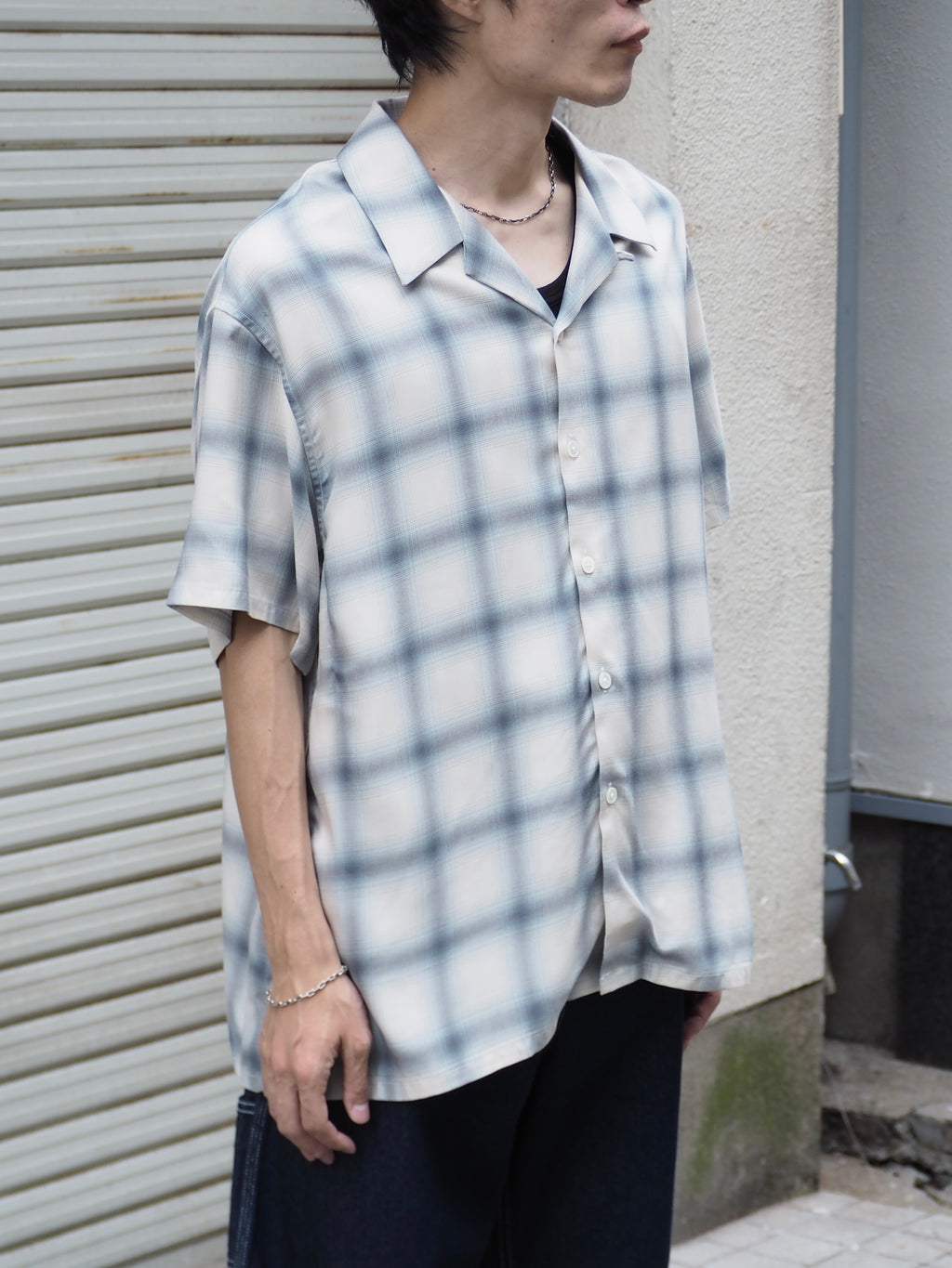 superNova. Aloha shirt - Ombre check / Navy×Natural