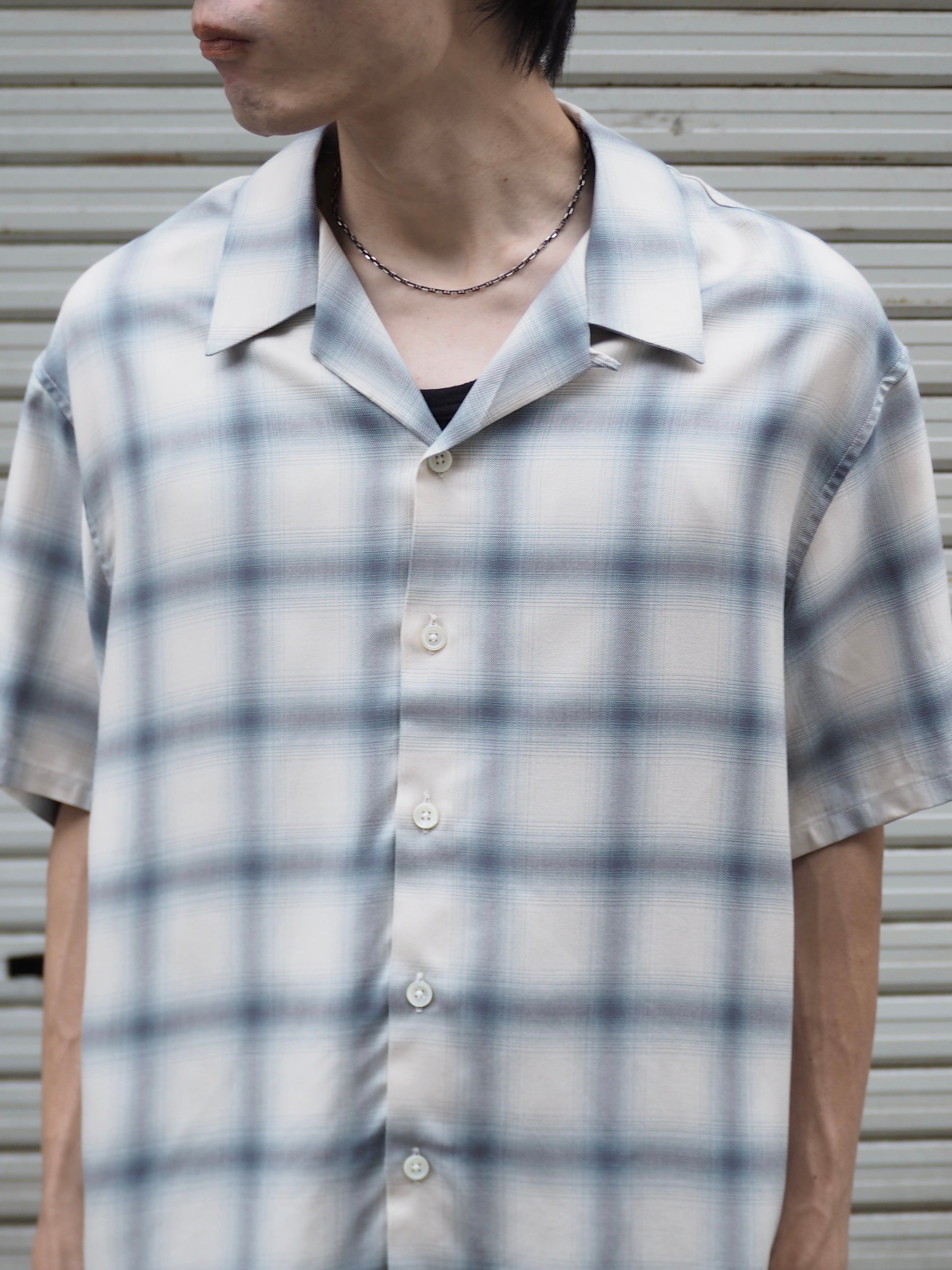 superNova. Aloha shirt - Ombre check / Navy×Natural