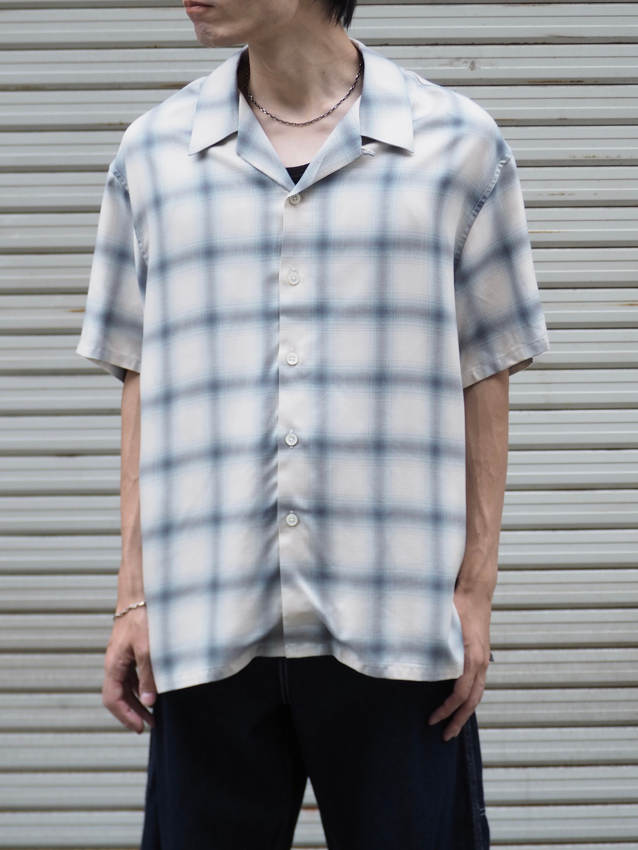 superNova. Aloha shirt - Ombre check / Navy×Natural