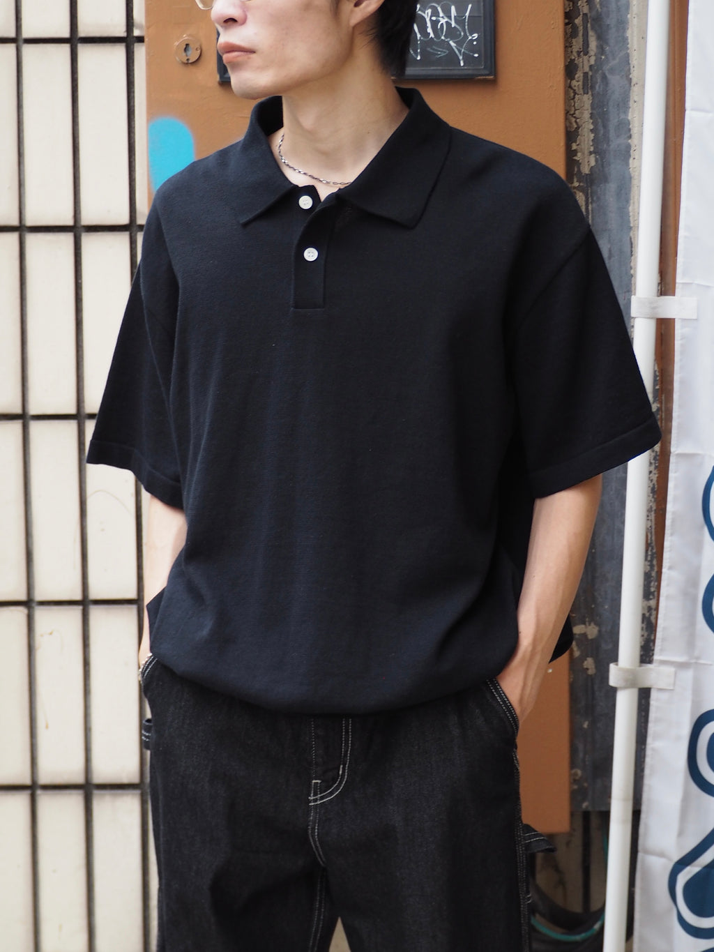 superNova. Knit polo - Cotton linen / Black