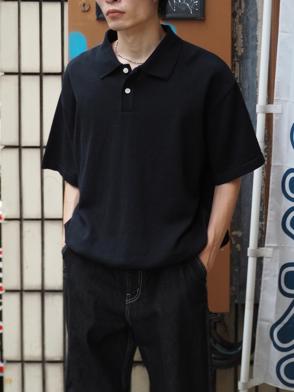 superNova. Knit polo - Cotton linen / Black