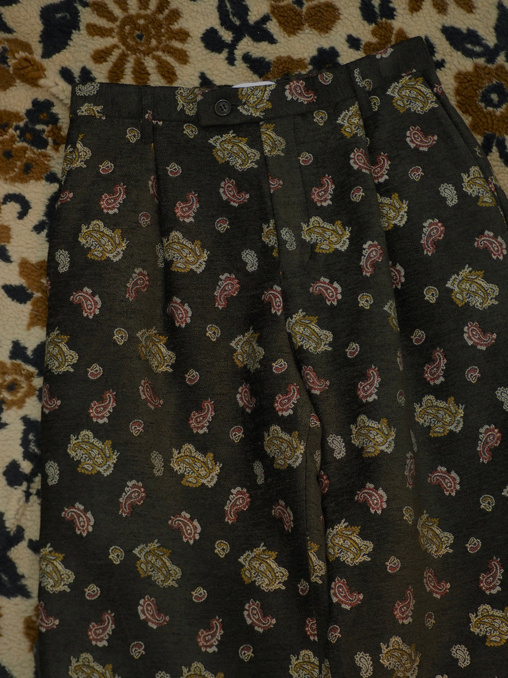 superNova. Velvet Jacquard Wide Utility Trousers / Brown paisley