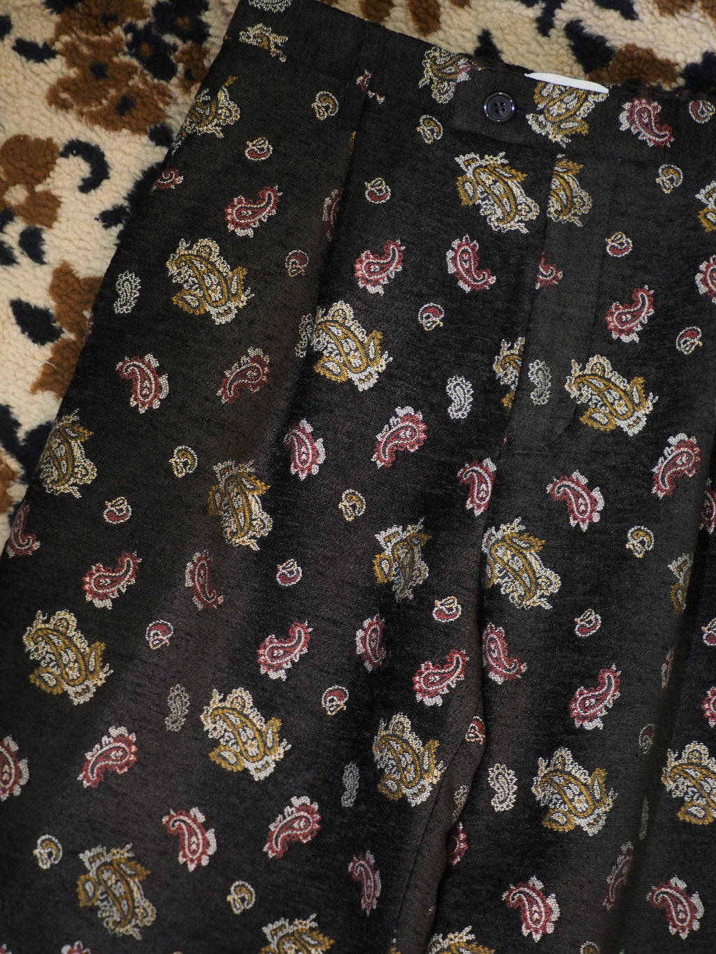 superNova. Velvet Jacquard Wide Utility Trousers / Brown paisley