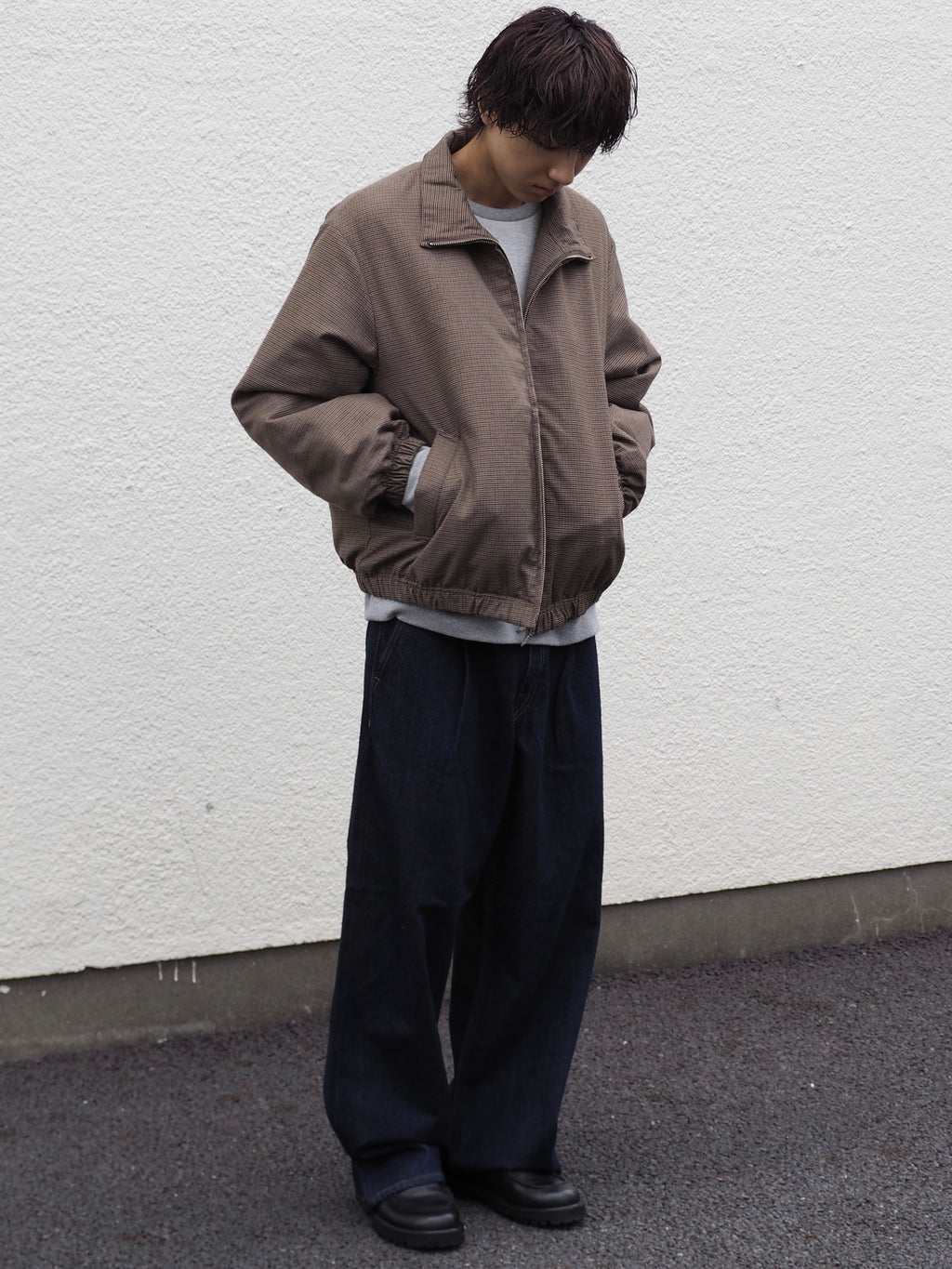 【LAST1】superNova. Quilted lining track jacket - Gun club check / Brown