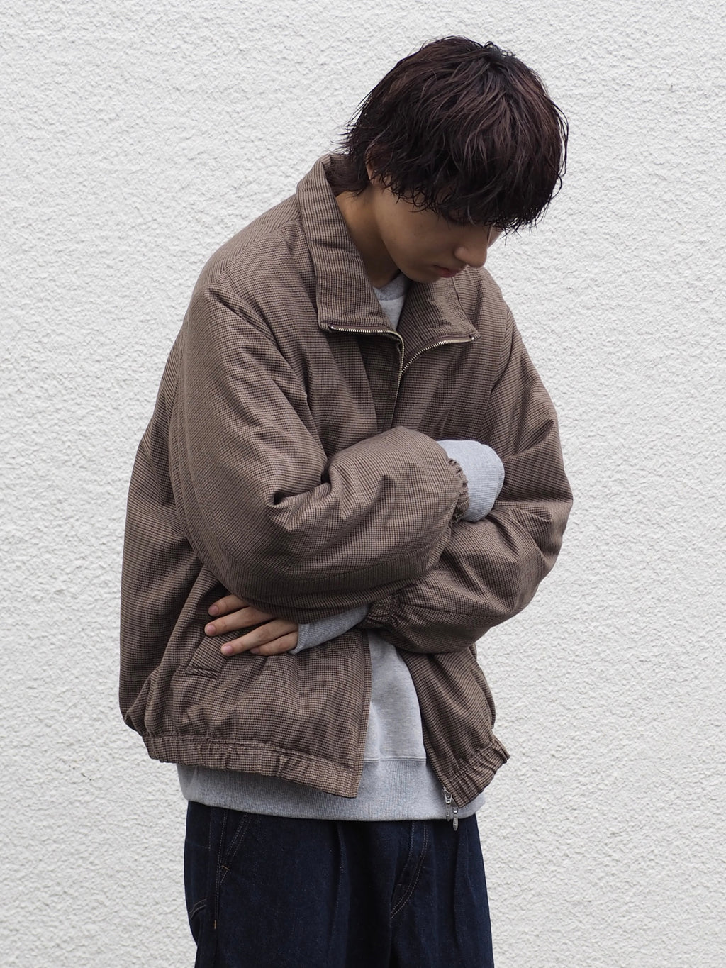 【LAST1】superNova. Quilted lining track jacket - Gun club check / Brown