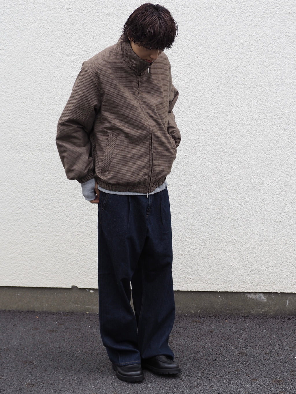 【LAST1】superNova. Quilted lining track jacket - Gun club check / Brown