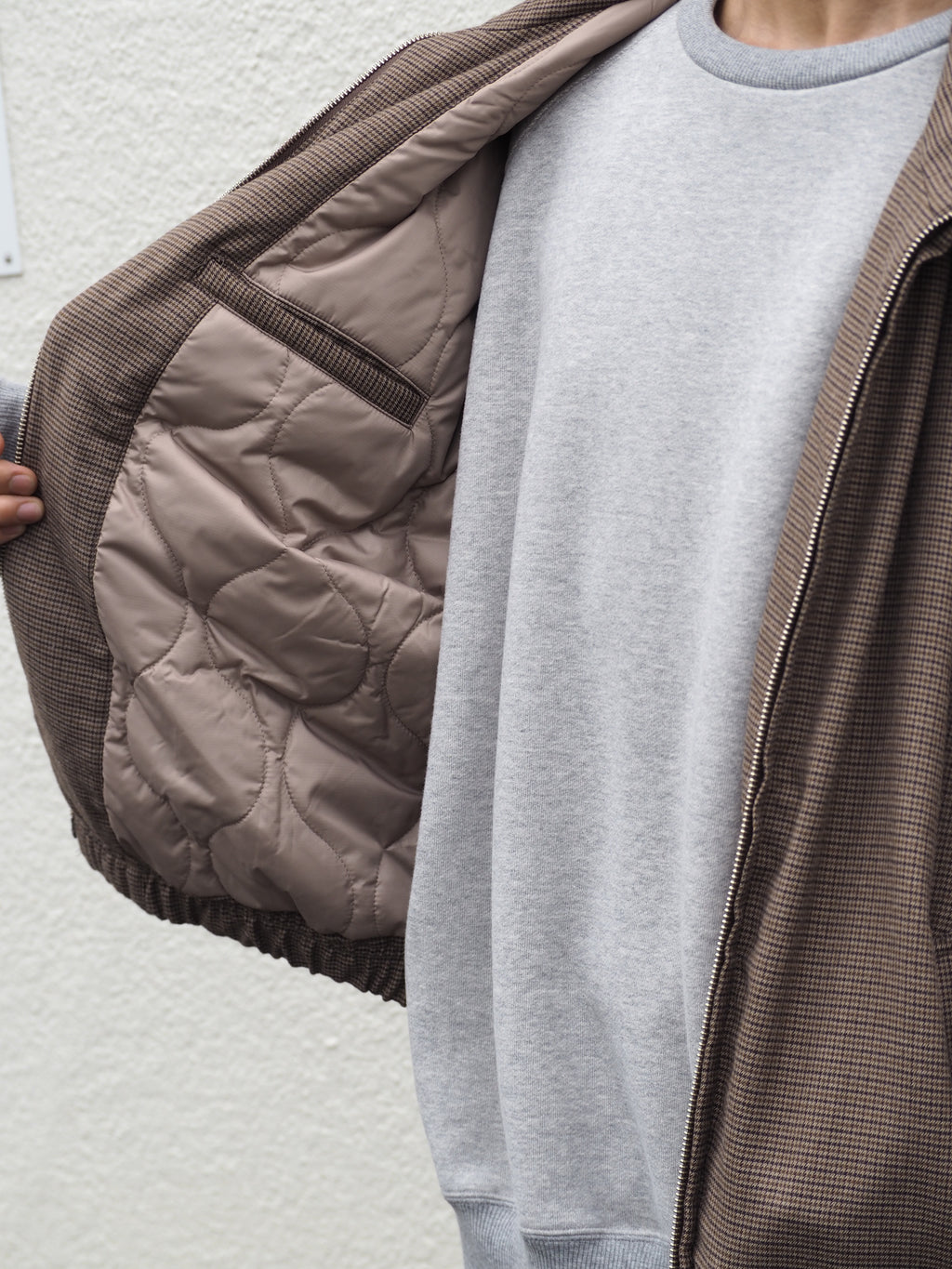 【LAST1】superNova. Quilted lining track jacket - Gun club check / Brown