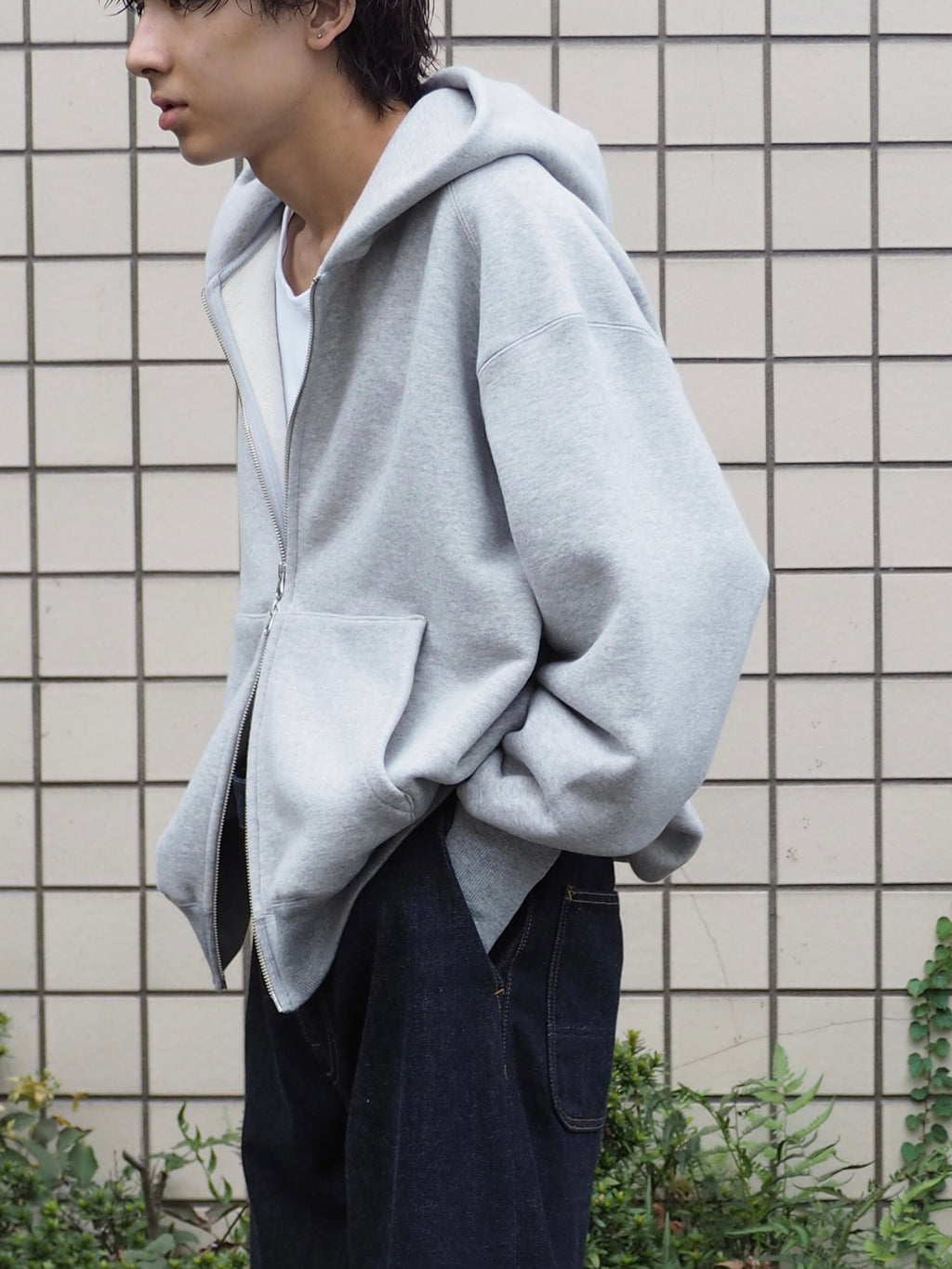 superNova. Oversized Jacquard Sweat Zip Hoodie / Gray