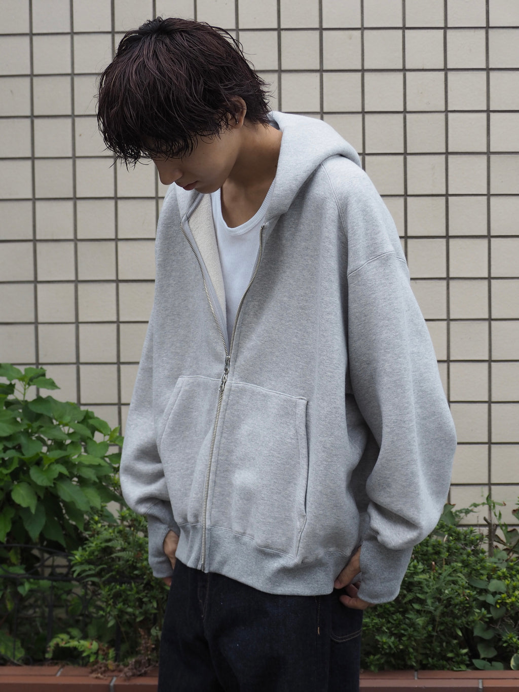 superNova. Oversized Jacquard Sweat Zip Hoodie / Gray