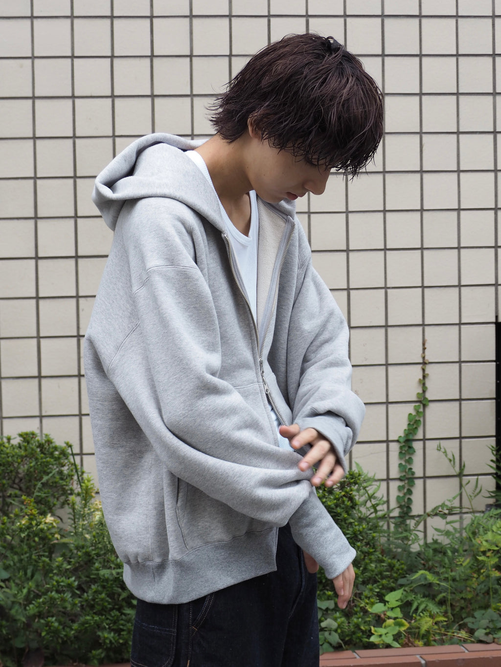 superNova. Oversized Jacquard Sweat Zip Hoodie / Gray
