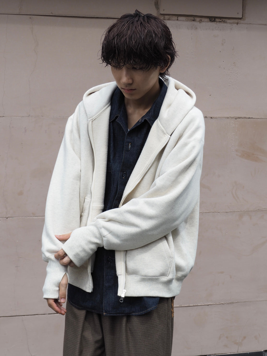 superNova. Oversized Jacquard Sweat Zip Hoodie / Oatmeal