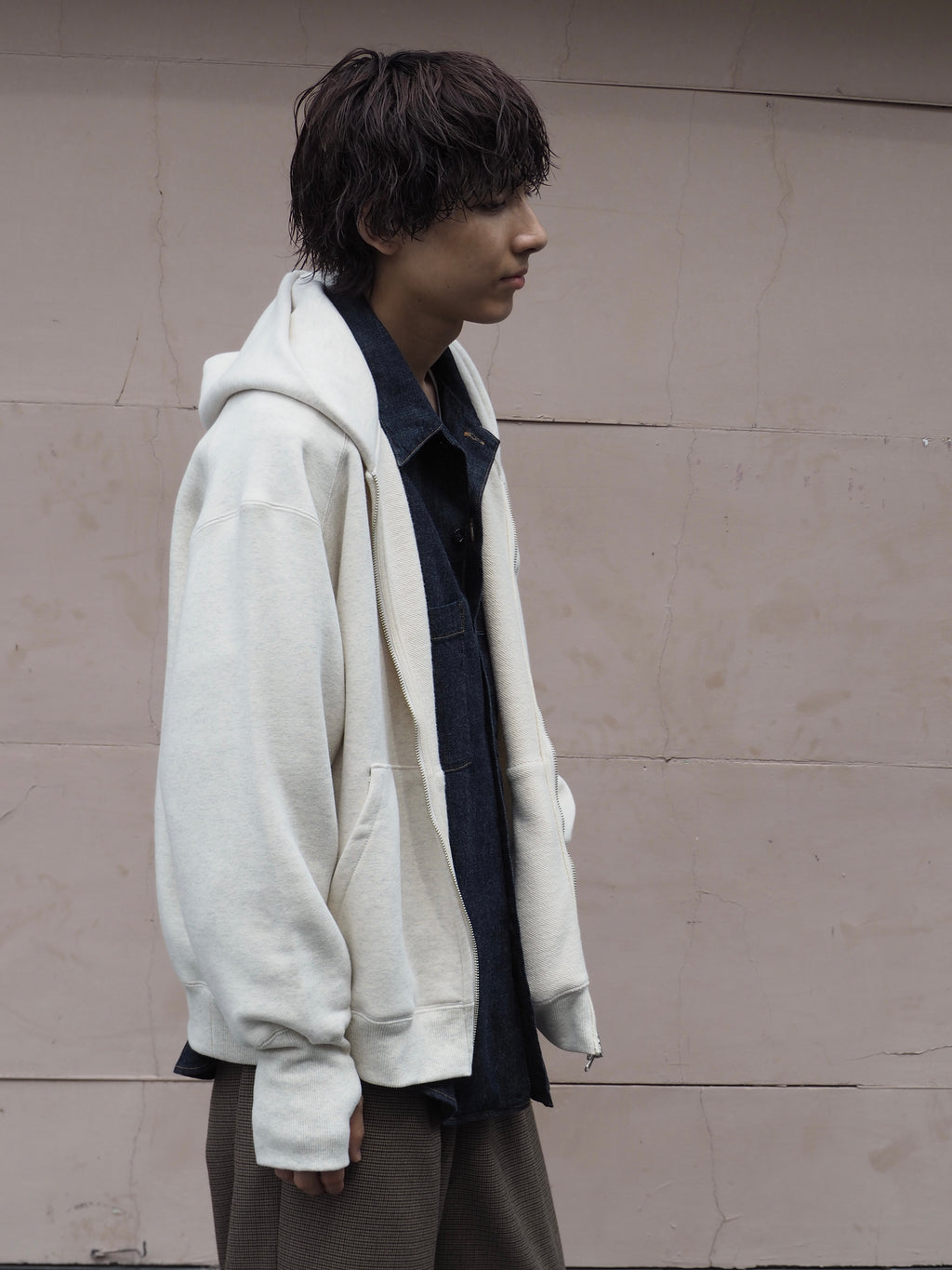 superNova. Oversized Jacquard Sweat Zip Hoodie / Oatmeal
