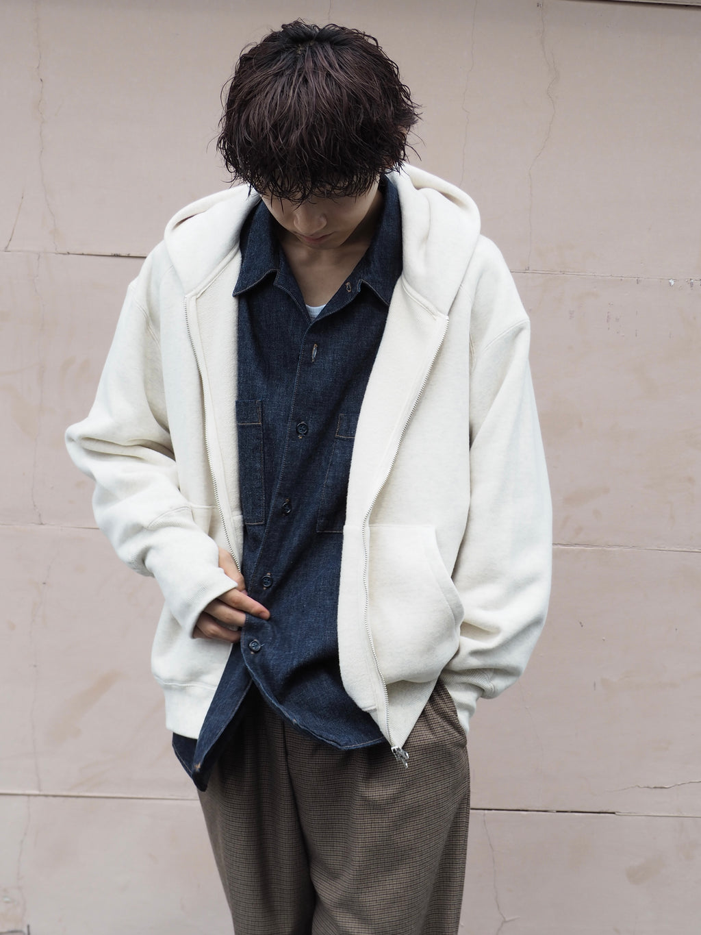 superNova. Oversized Jacquard Sweat Zip Hoodie / Oatmeal