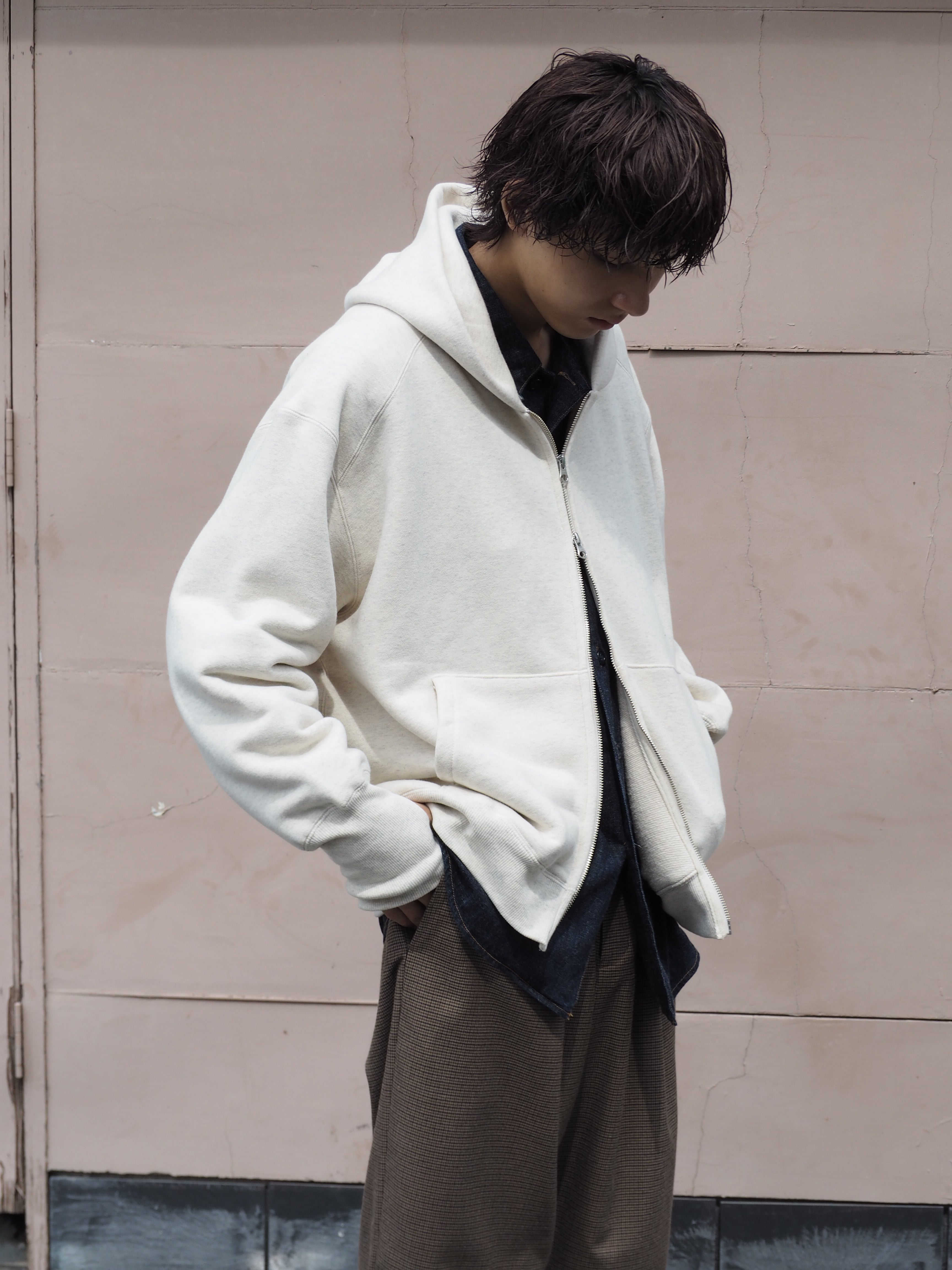 superNova. Oversized Jacquard Sweat Zip Hoodie / Oatmeal