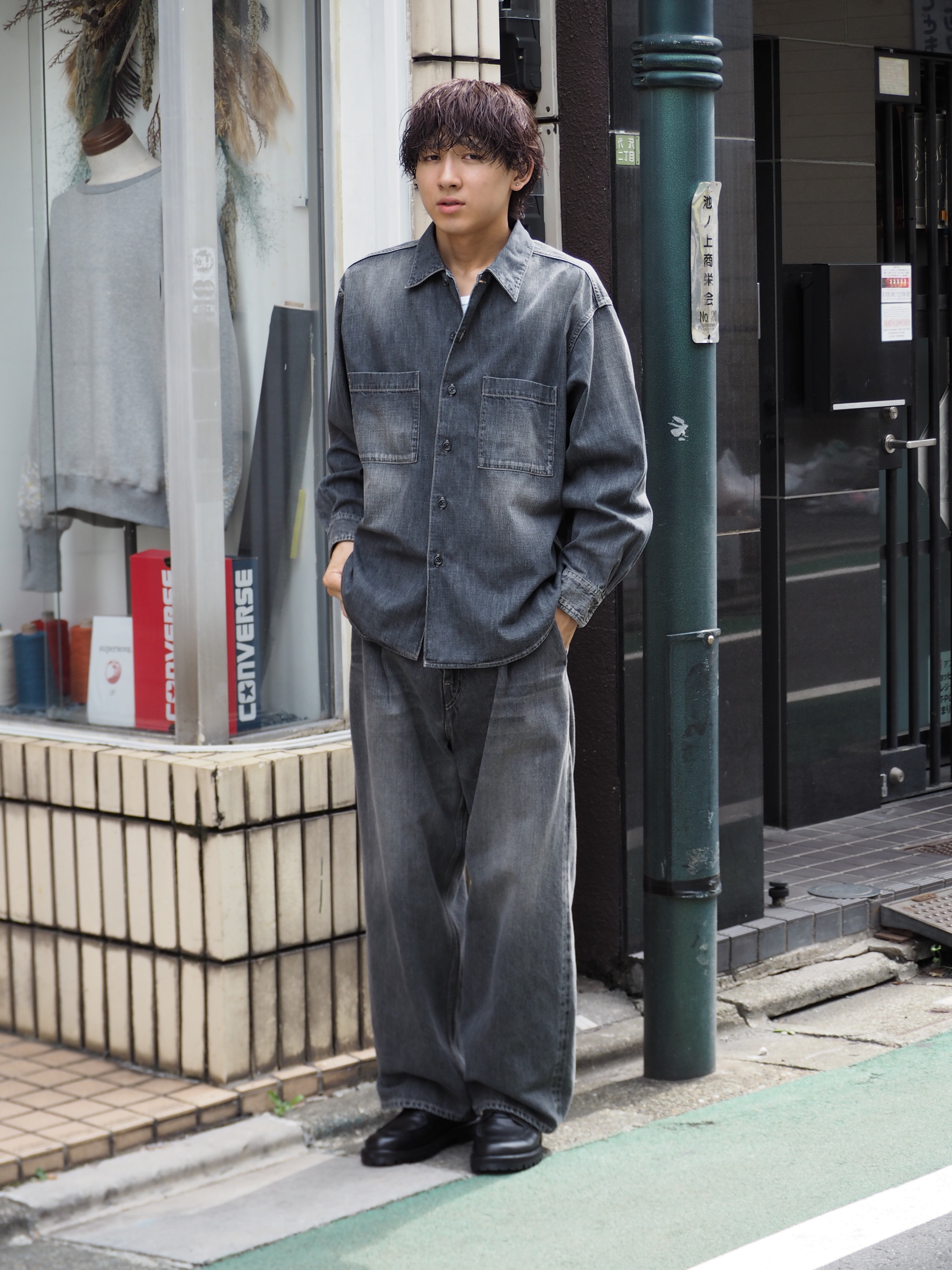 superNova. Denim big shirt - Old vintage wash / Mid black