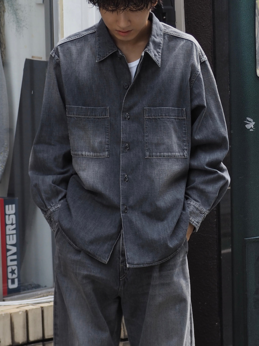 superNova. Denim big shirt - Old vintage wash / Mid black