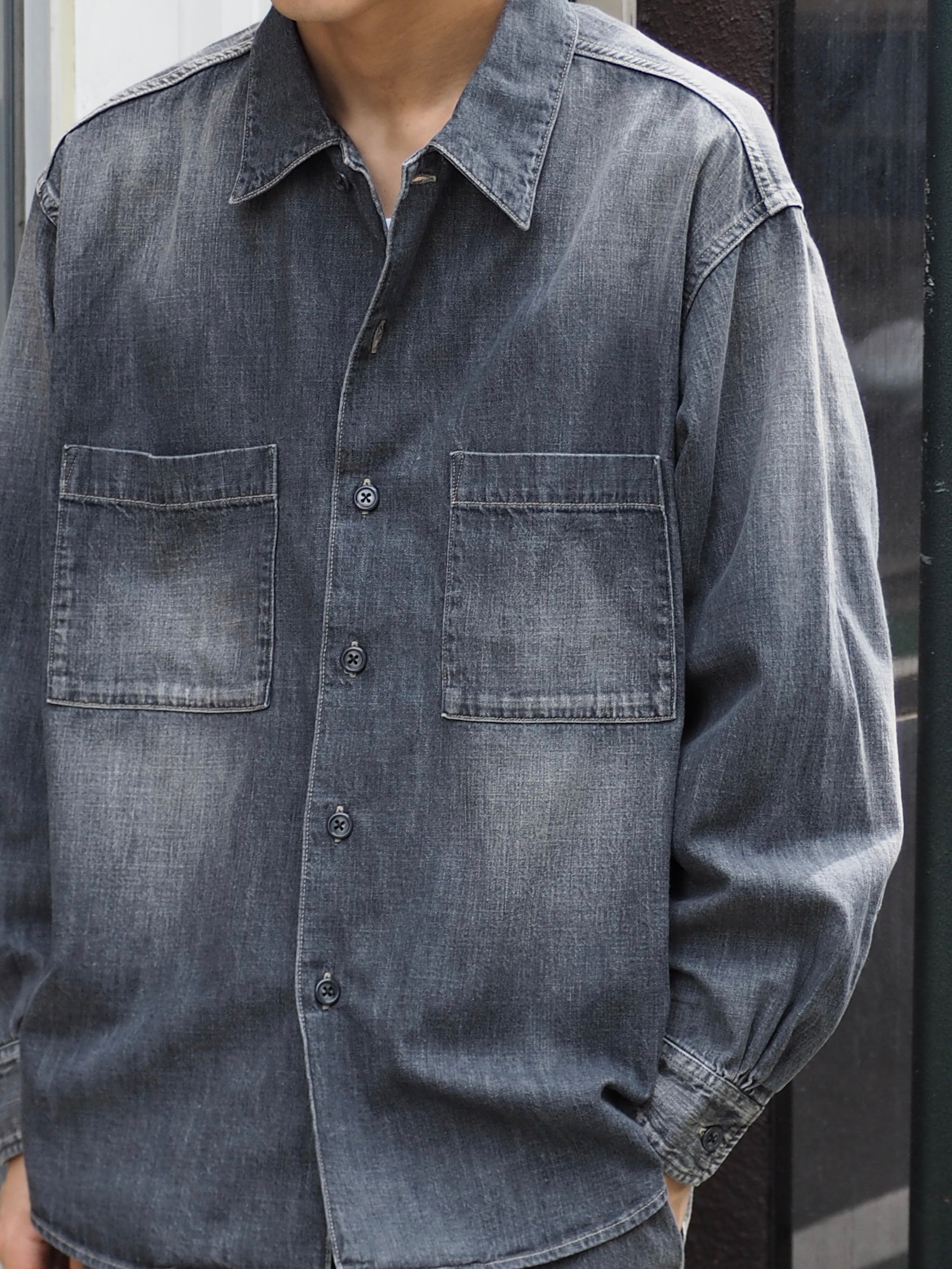 superNova. Denim big shirt - Old vintage wash / Mid black