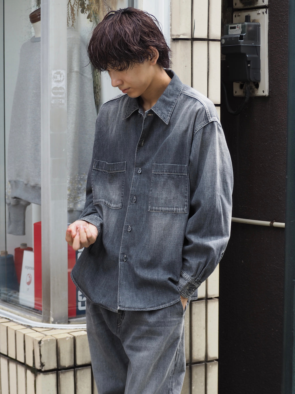 superNova. Denim big shirt - Old vintage wash / Mid black