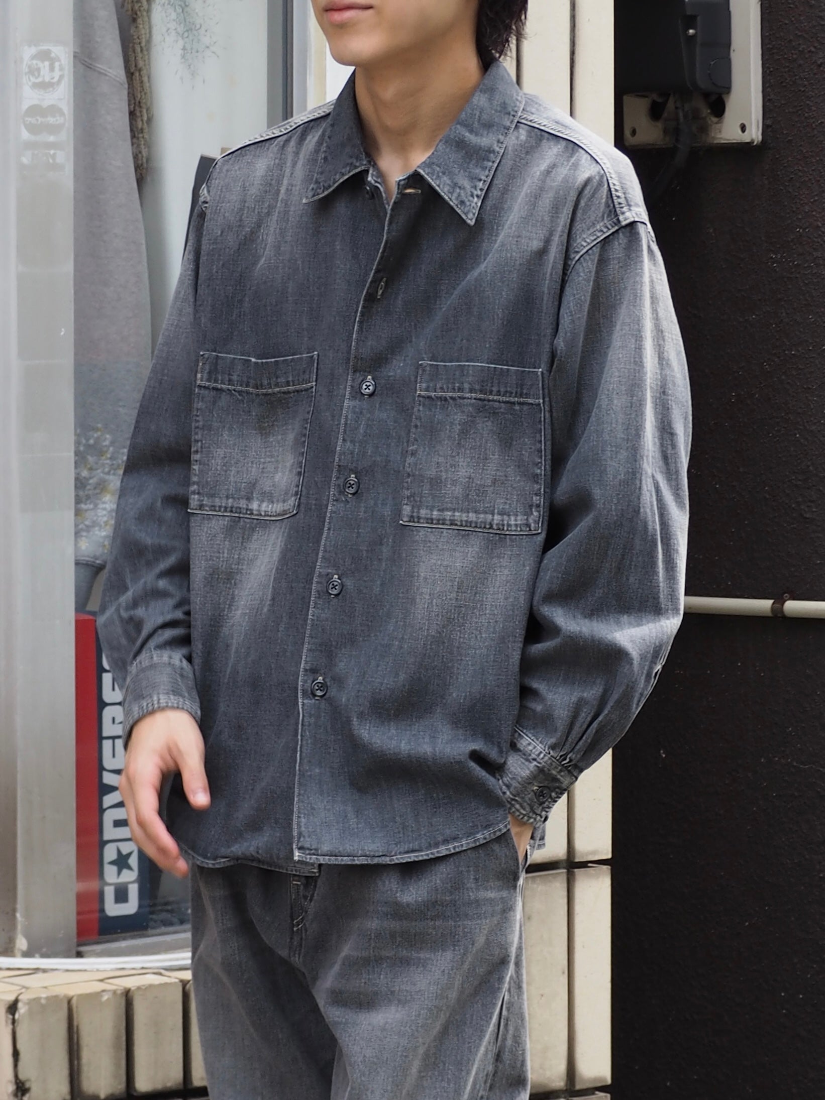 superNova. Denim big shirt - Old vintage wash / Mid black