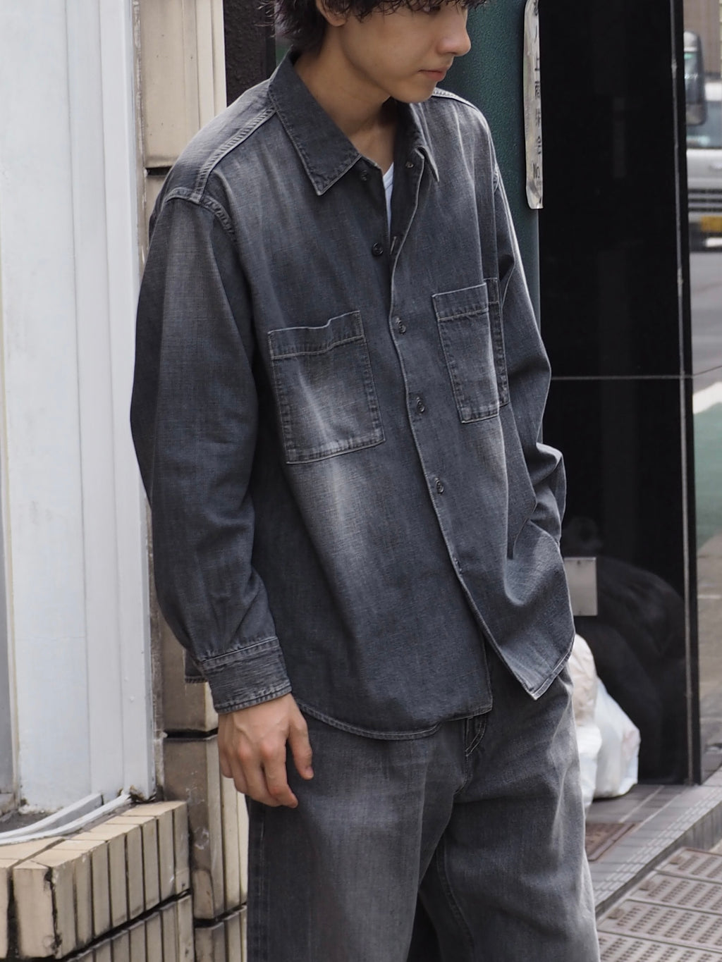 superNova. Denim big shirt - Old vintage wash / Mid black