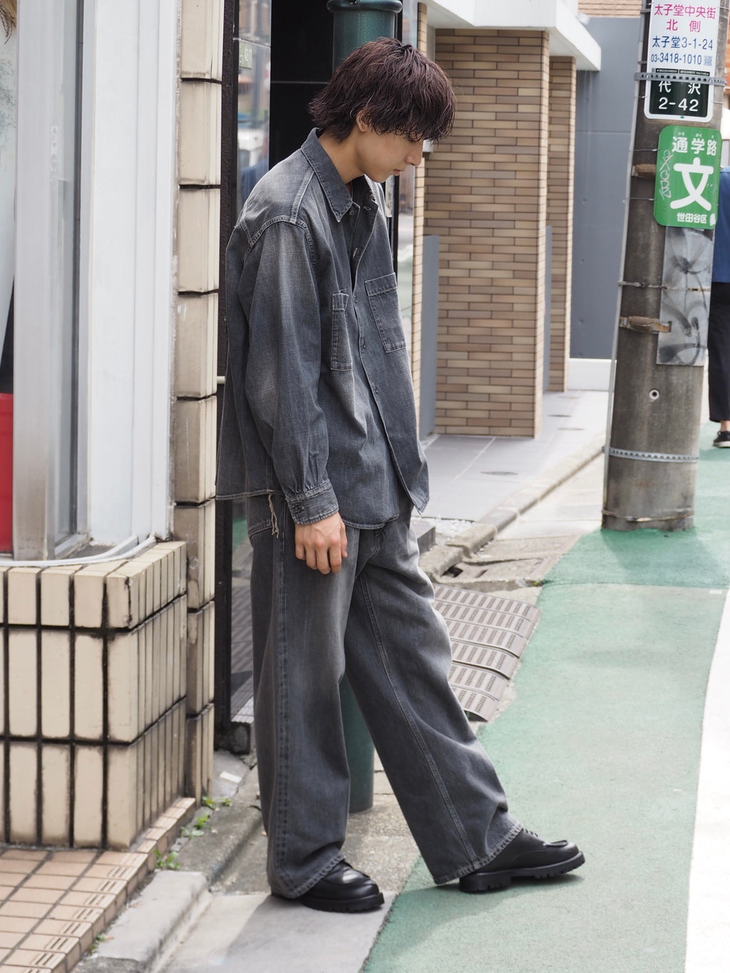 superNova. Denim big shirt - Old vintage wash / Mid black