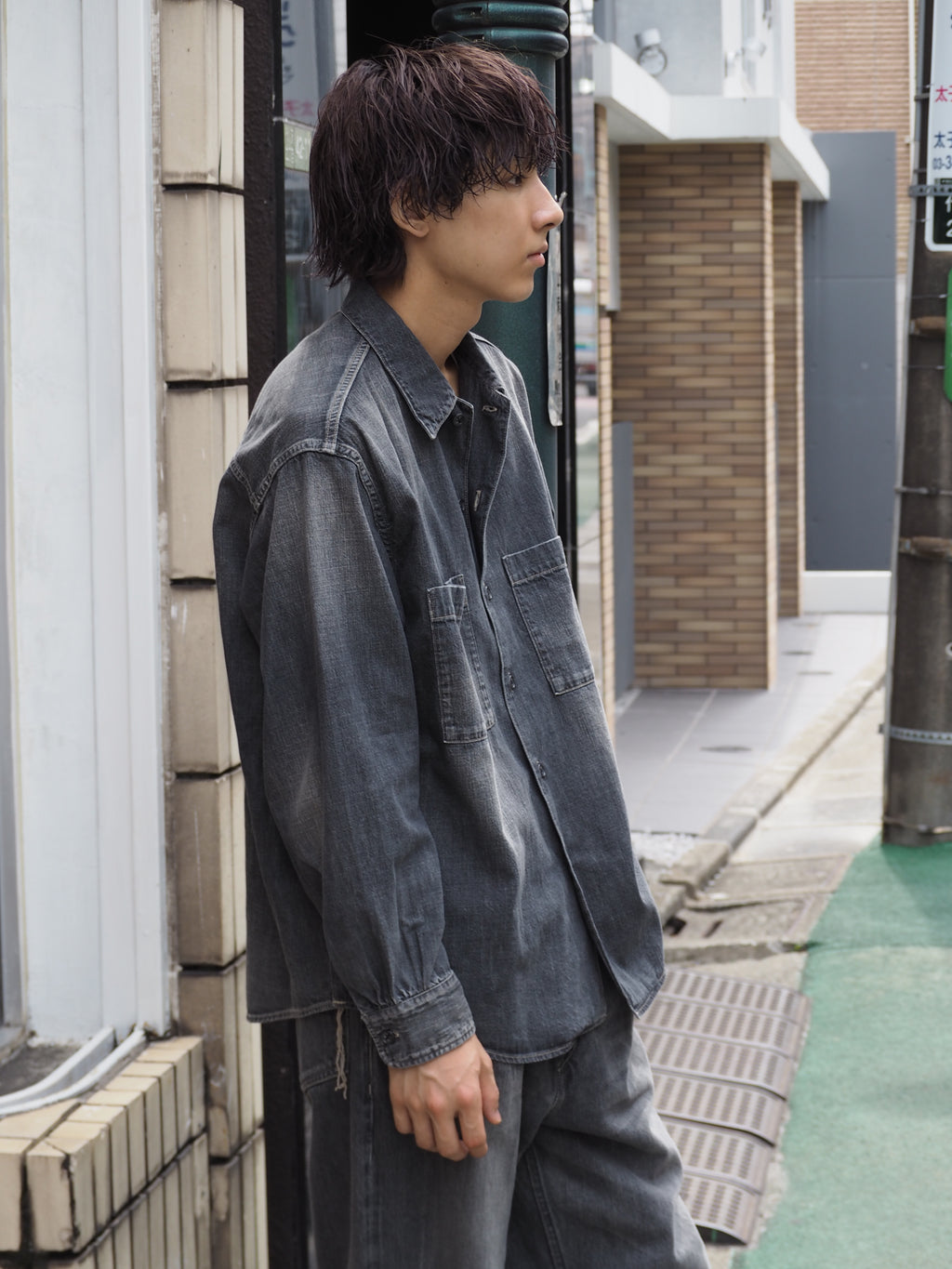 superNova. Denim big shirt - Old vintage wash / Mid black