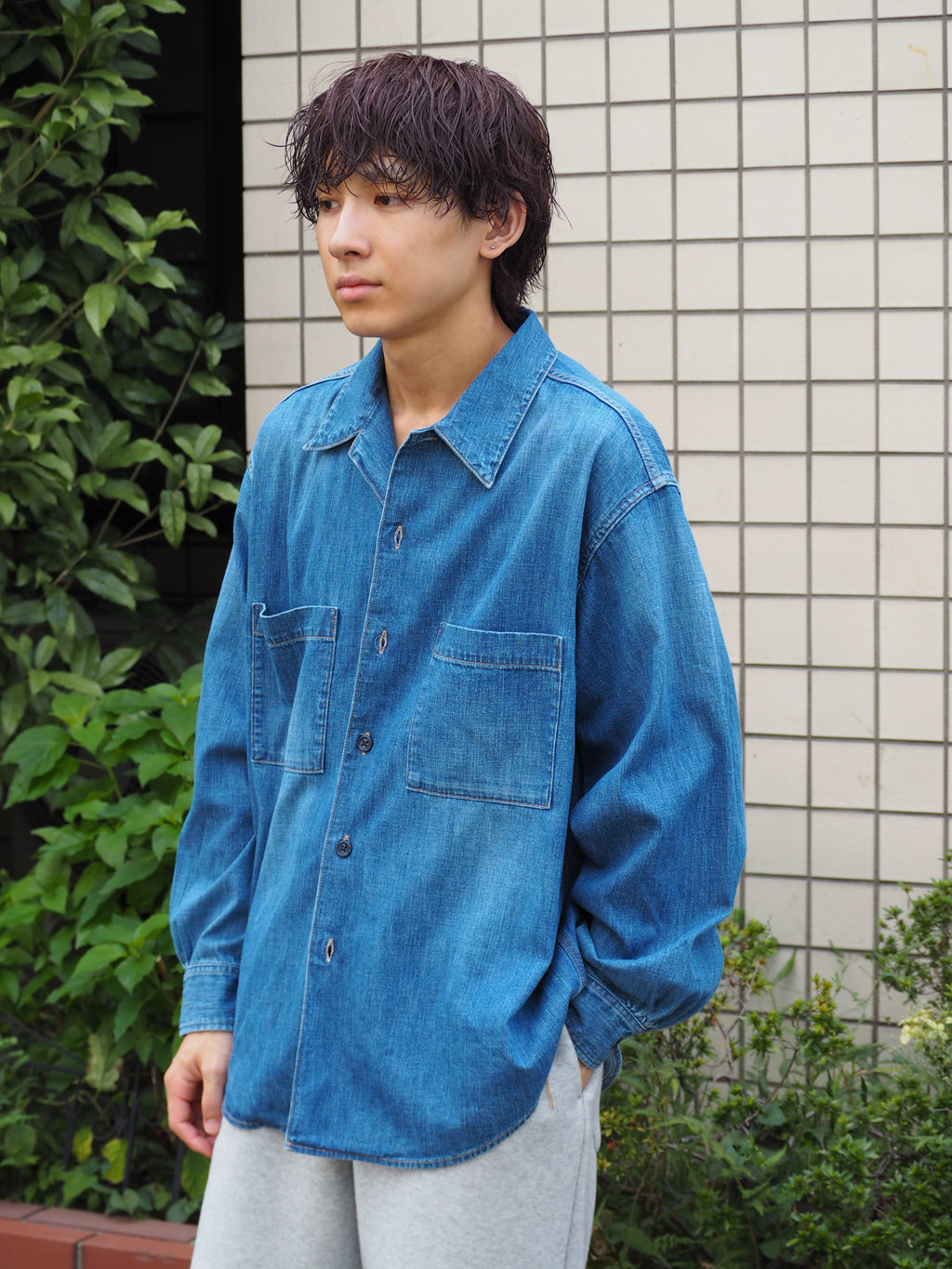 superNova. Denim big shirt - Old vintage wash / Mid indigo