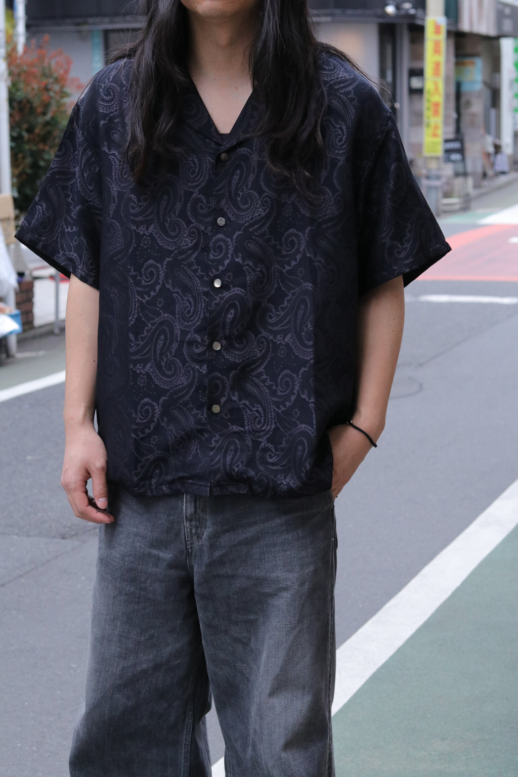 superNova. Aloha shirt - Paisley jacquard - Black x Navy