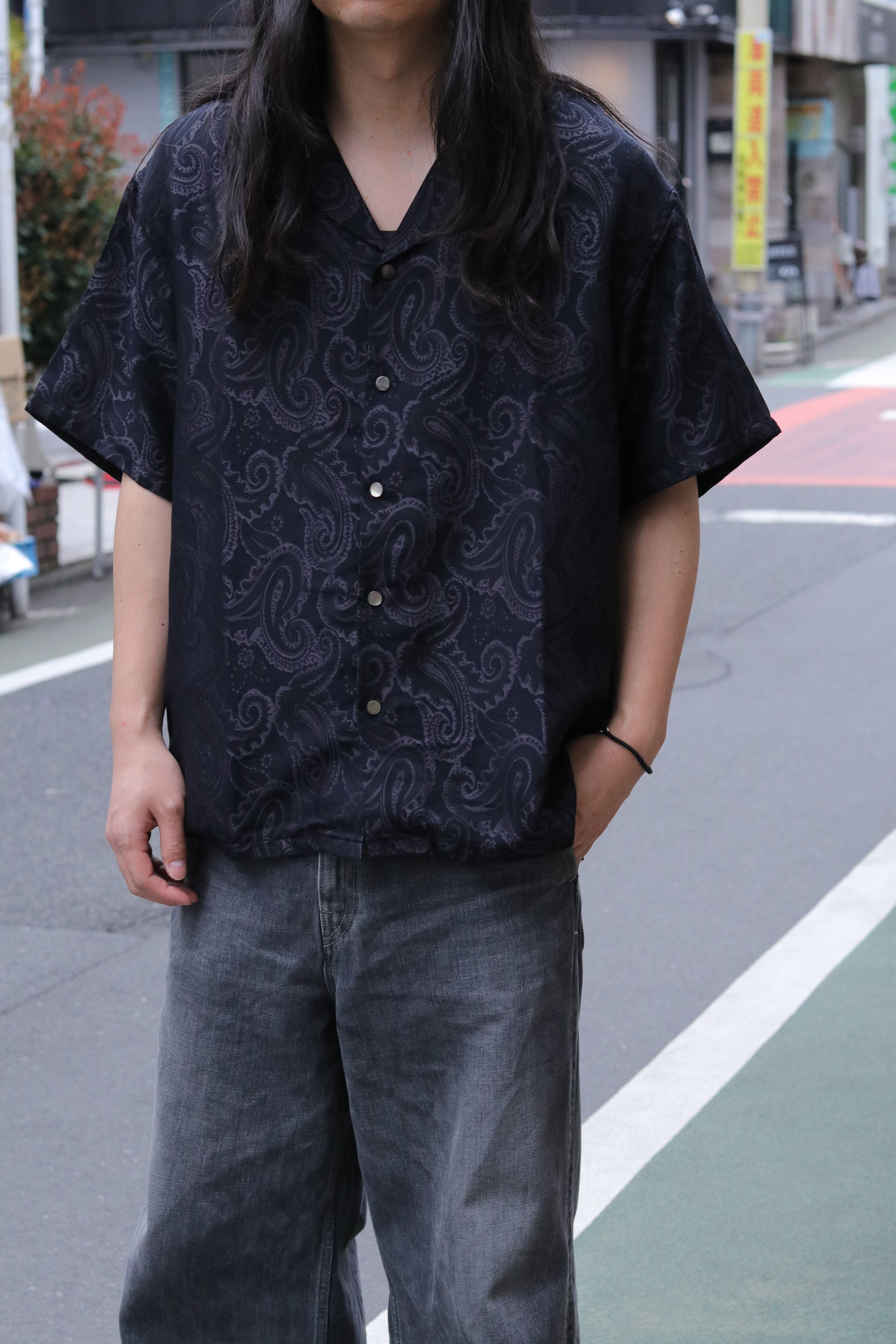 superNova. Aloha shirt - Paisley jacquard - Black x Navy