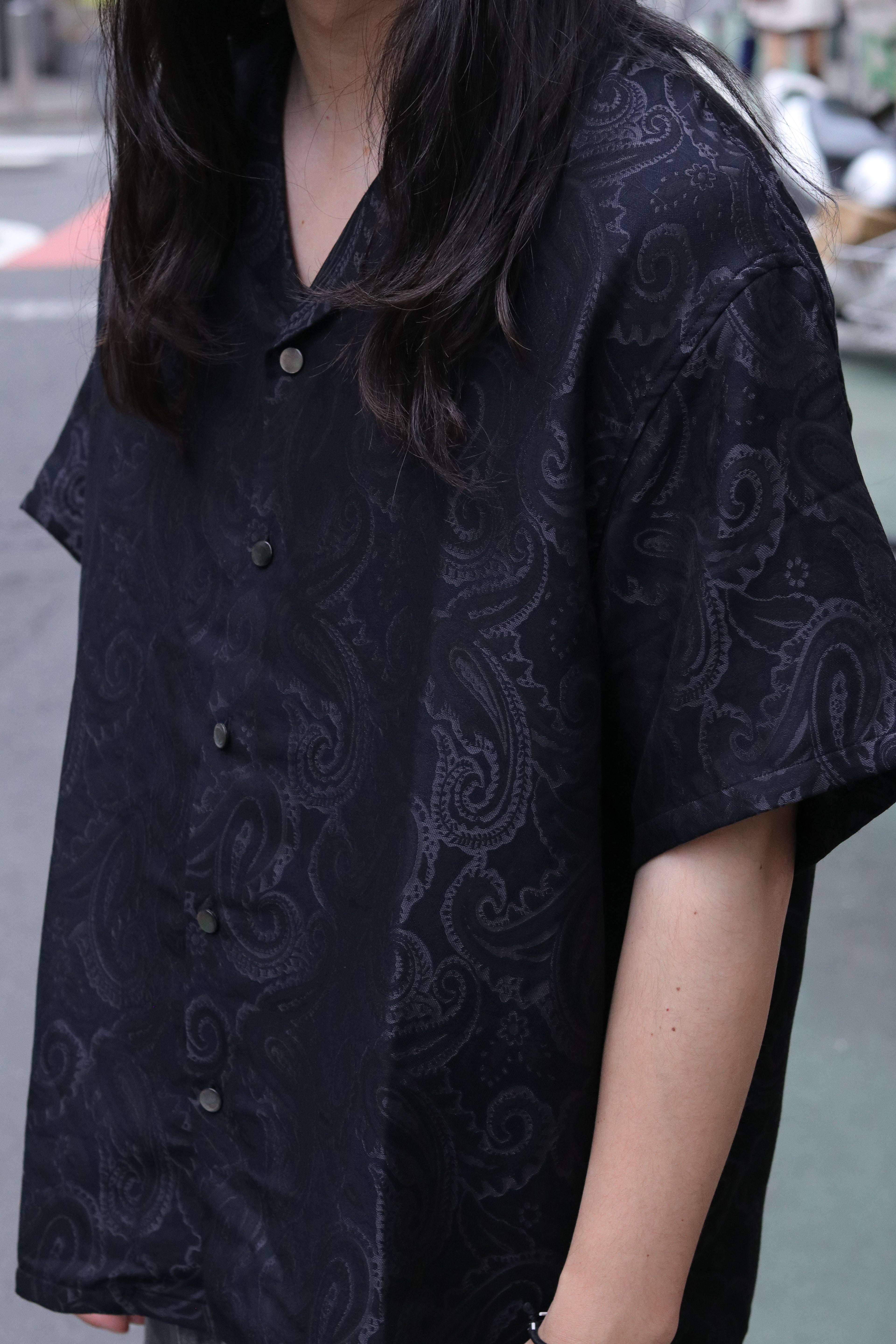 superNova. Aloha shirt - Paisley jacquard - Black x Navy