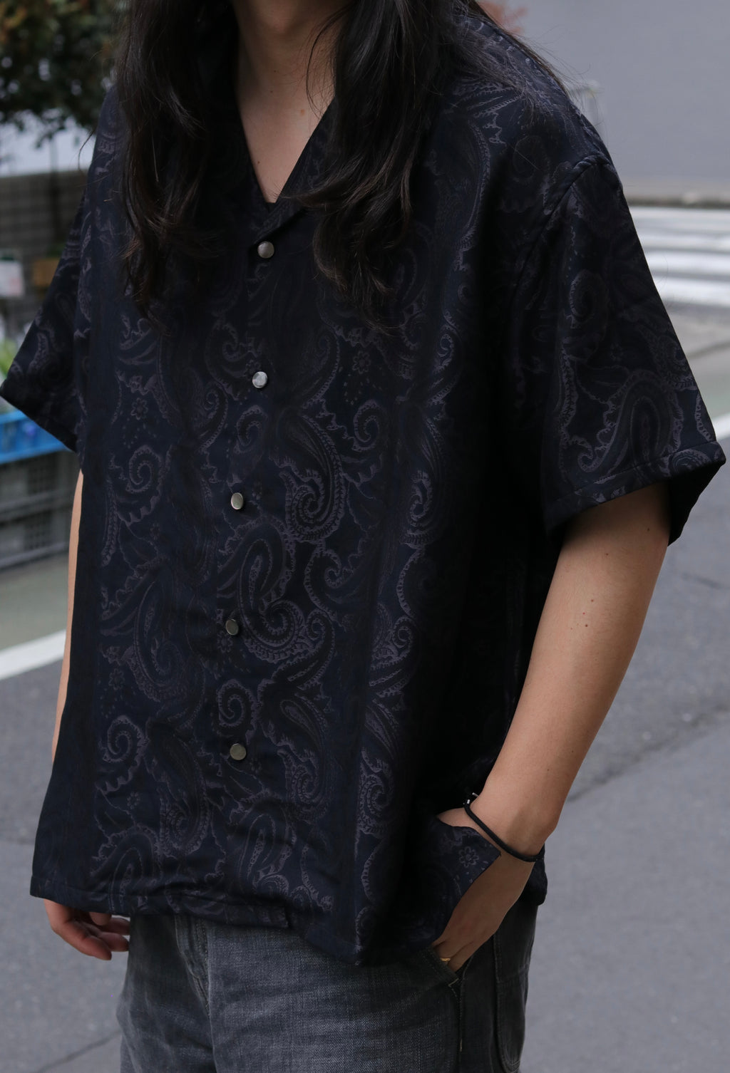 superNova. Aloha shirt - Paisley jacquard - Black x Navy