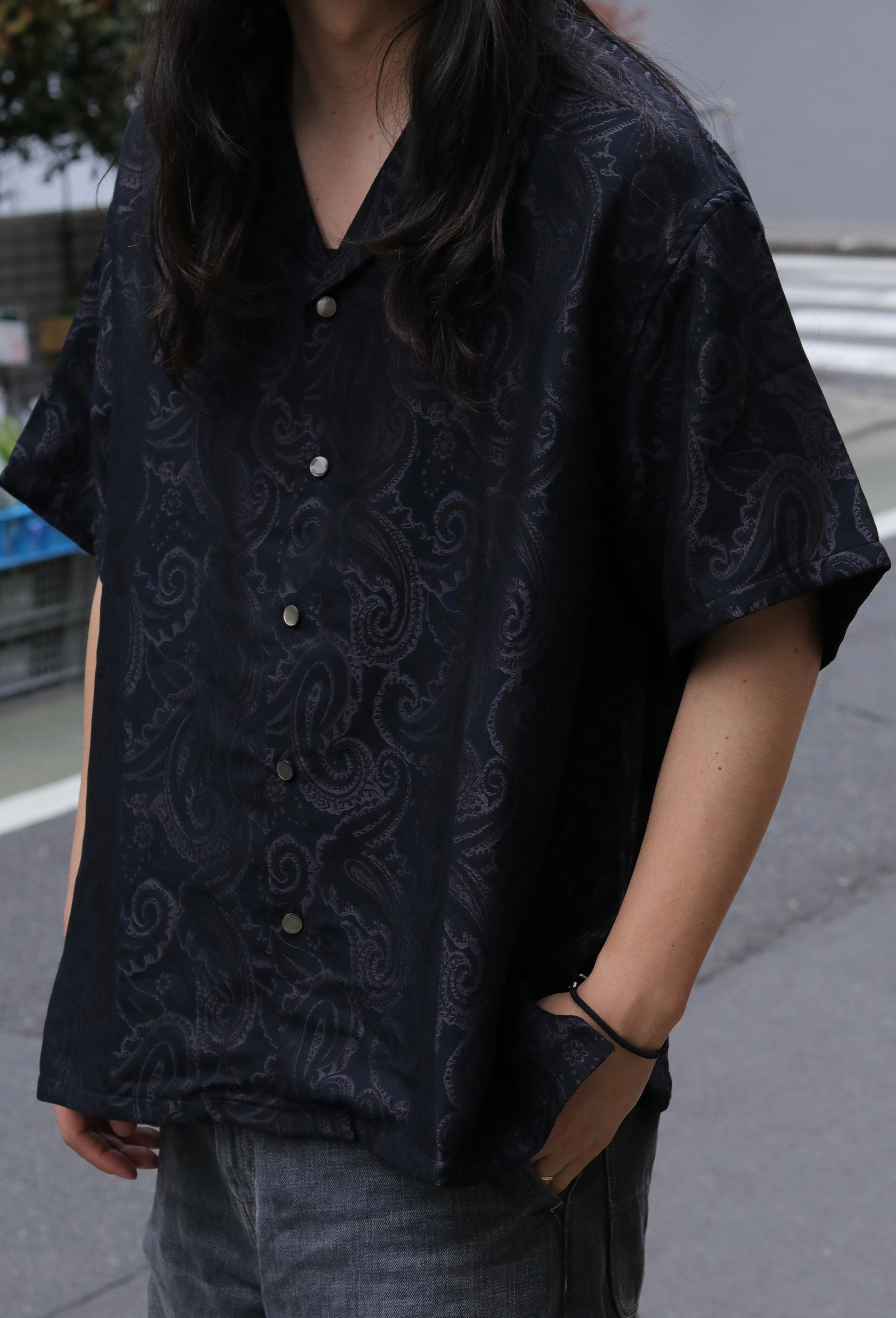 superNova. Aloha shirt - Paisley jacquard - Black x Navy