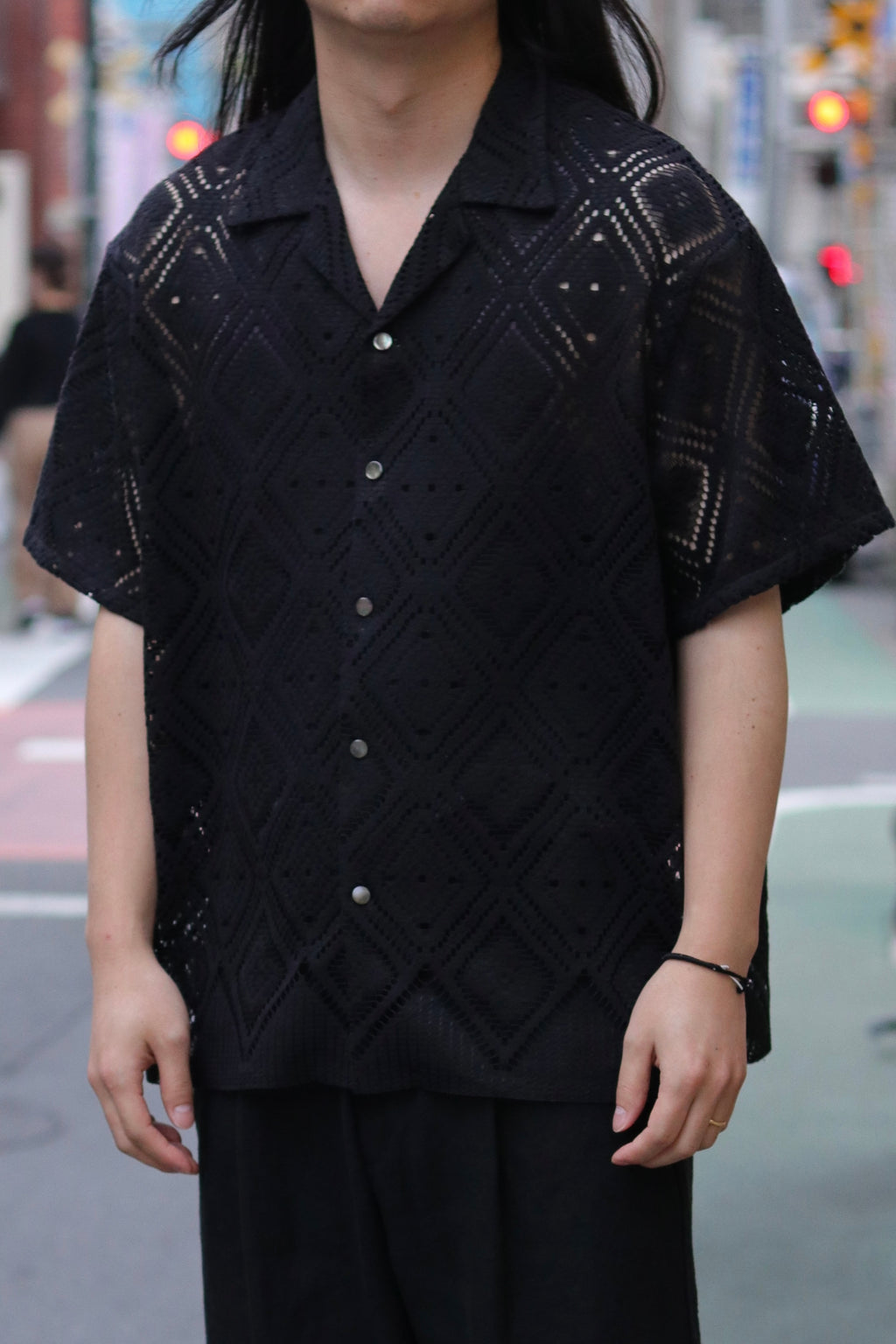 superNova. Aloha shirt - Diamond raschel lace/ Black