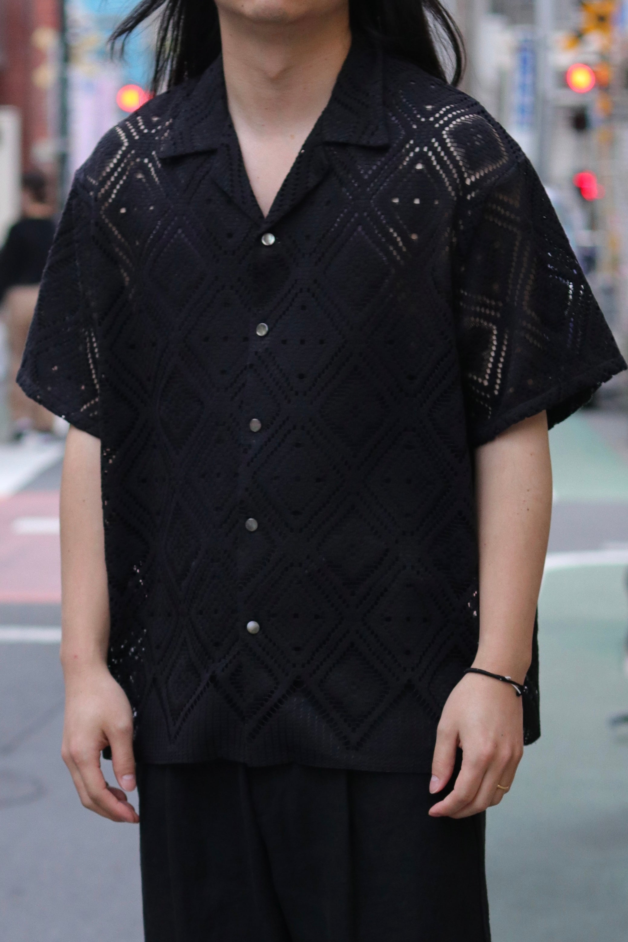 superNova. Aloha shirt - Diamond raschel lace/ Black