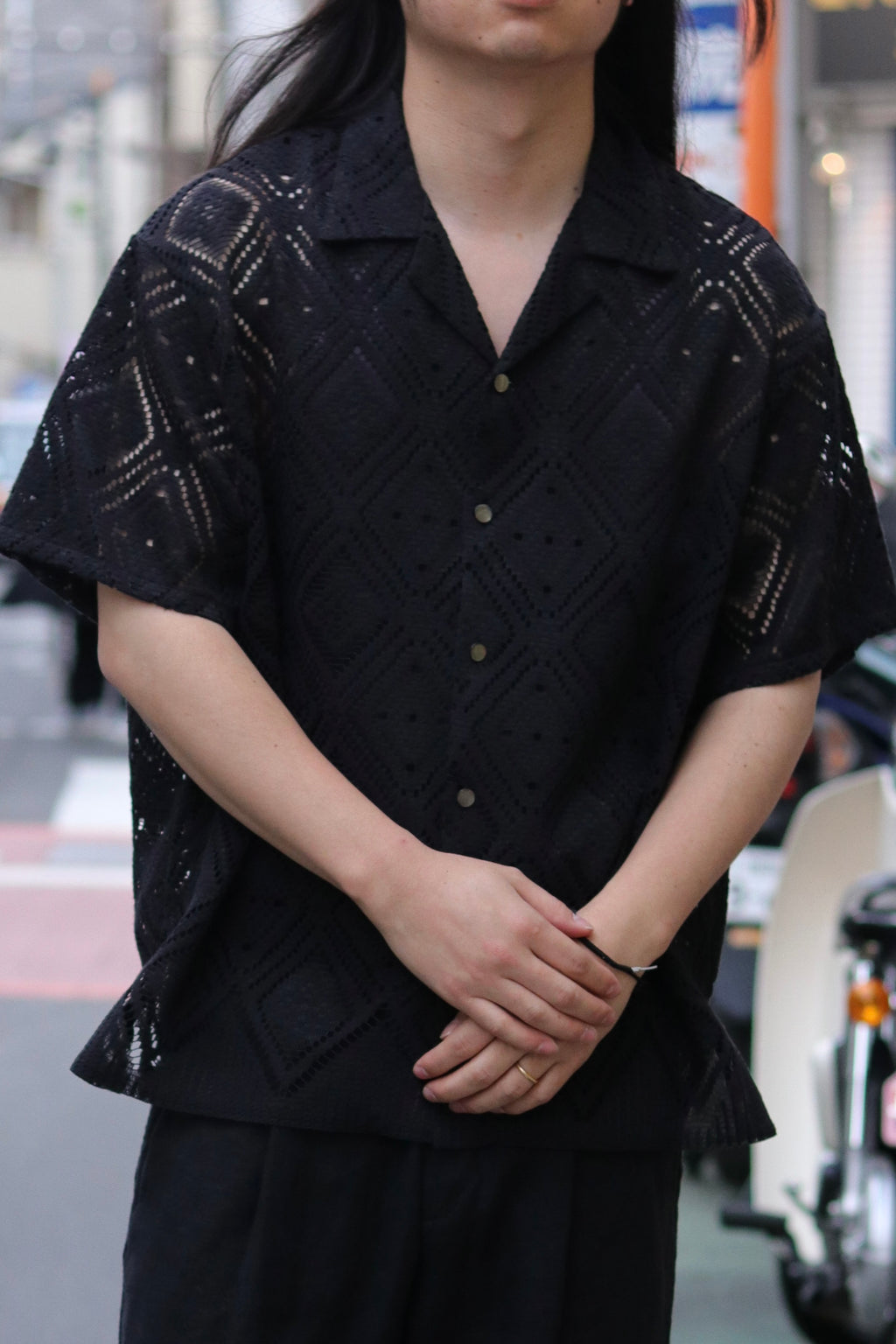 superNova. Aloha shirt - Diamond raschel lace/ Black