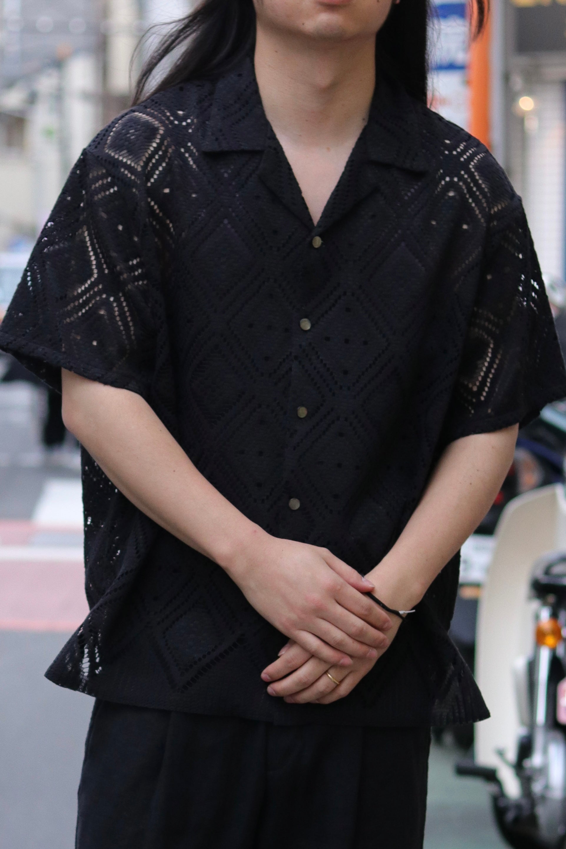 superNova. Aloha shirt - Diamond raschel lace/ Black