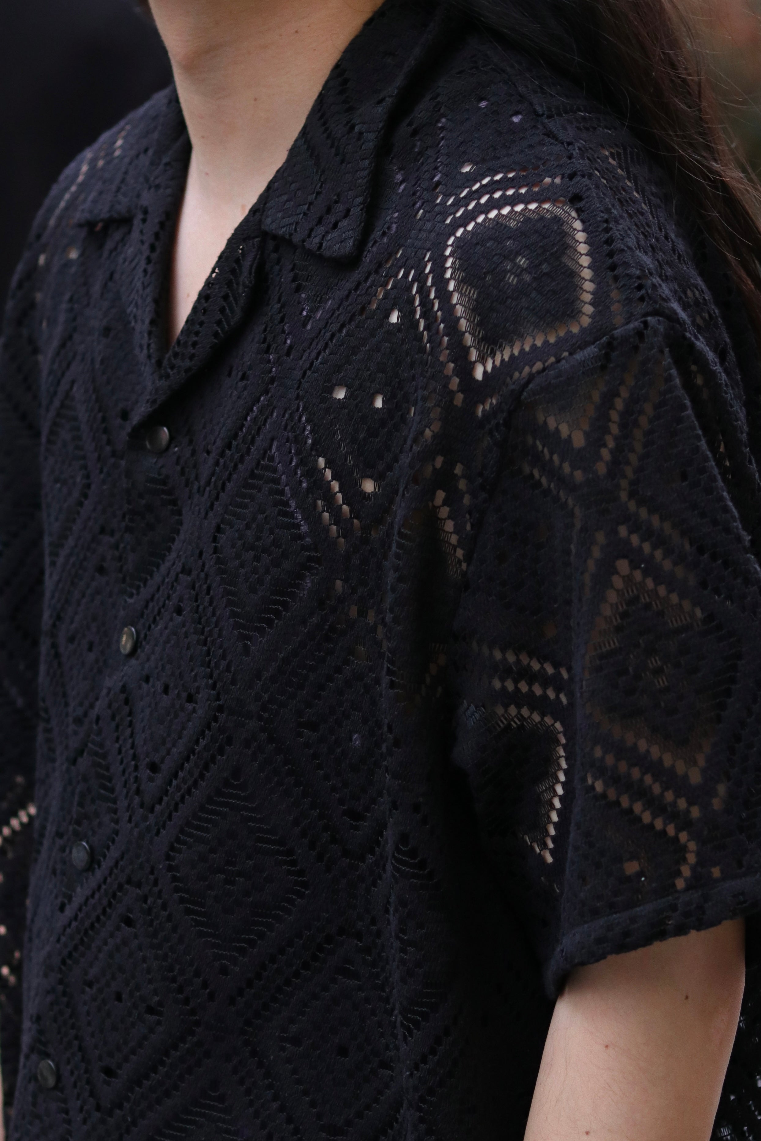 superNova. Aloha shirt - Diamond raschel lace/ Black