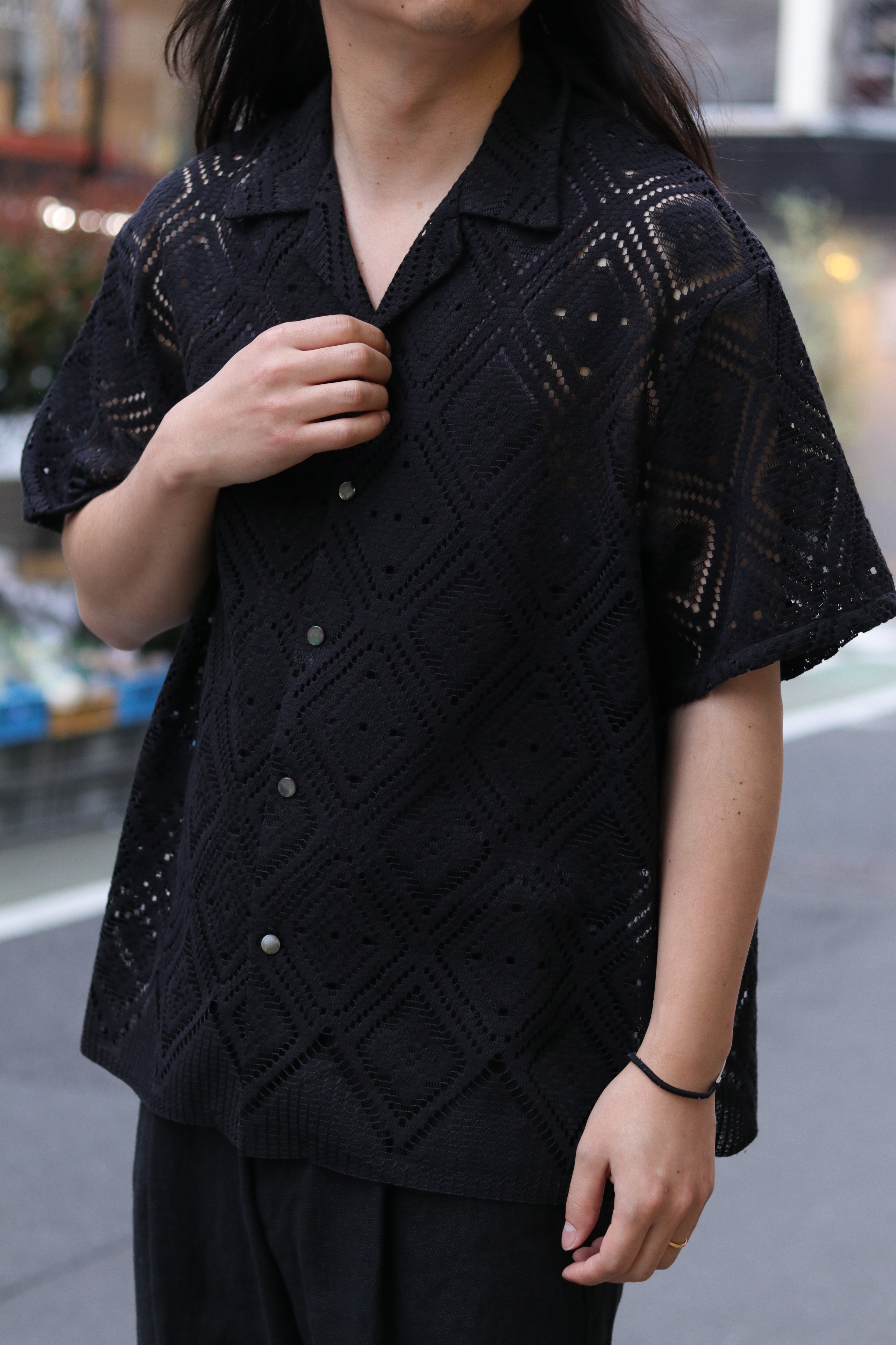 superNova. Aloha shirt - Diamond raschel lace/ Black