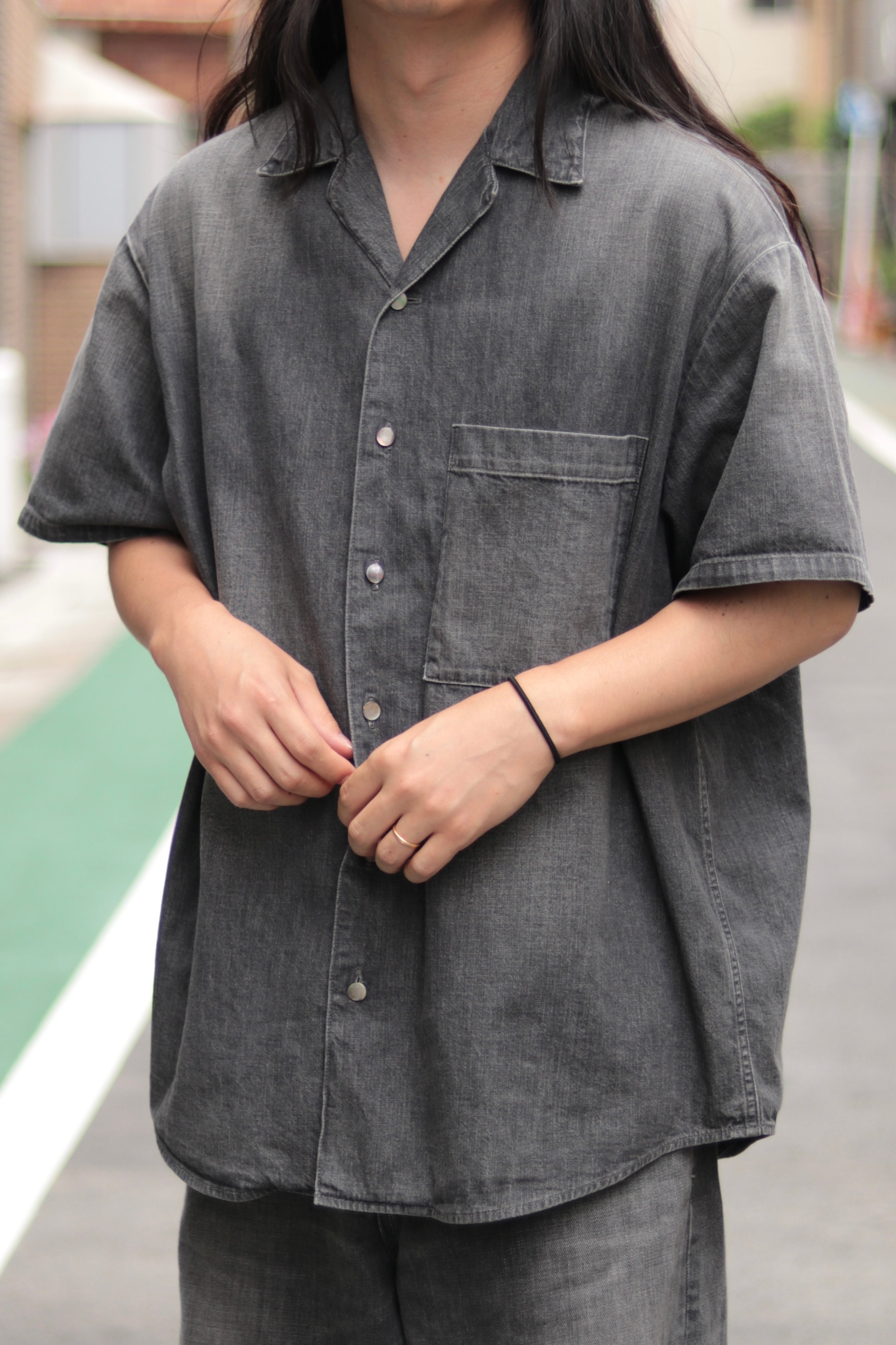 superNova. Big open collar S/S shirt - Old vintage wash/Mid black