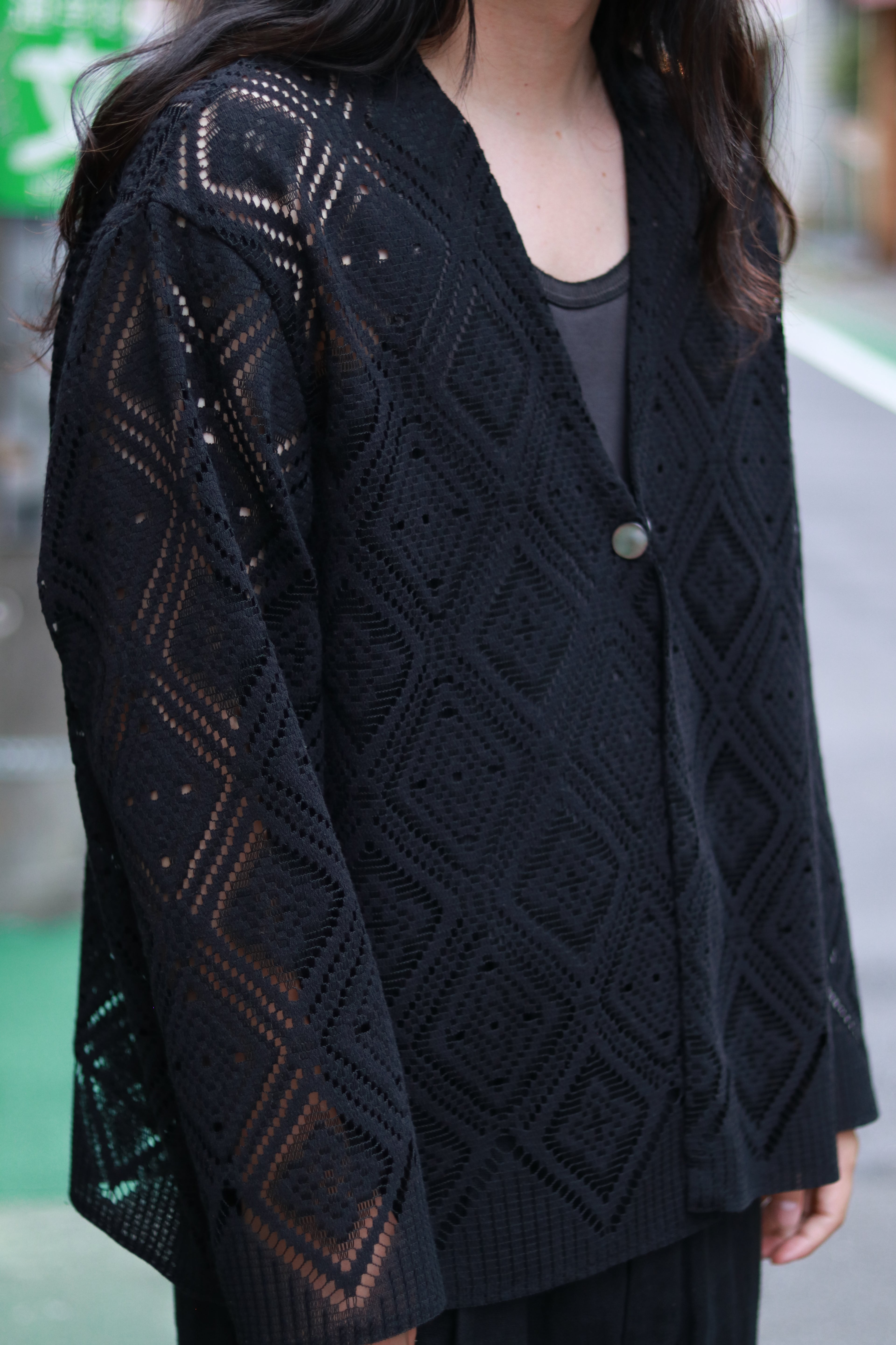 superNova. V neck cardigan - Diamond raschel lace / Black