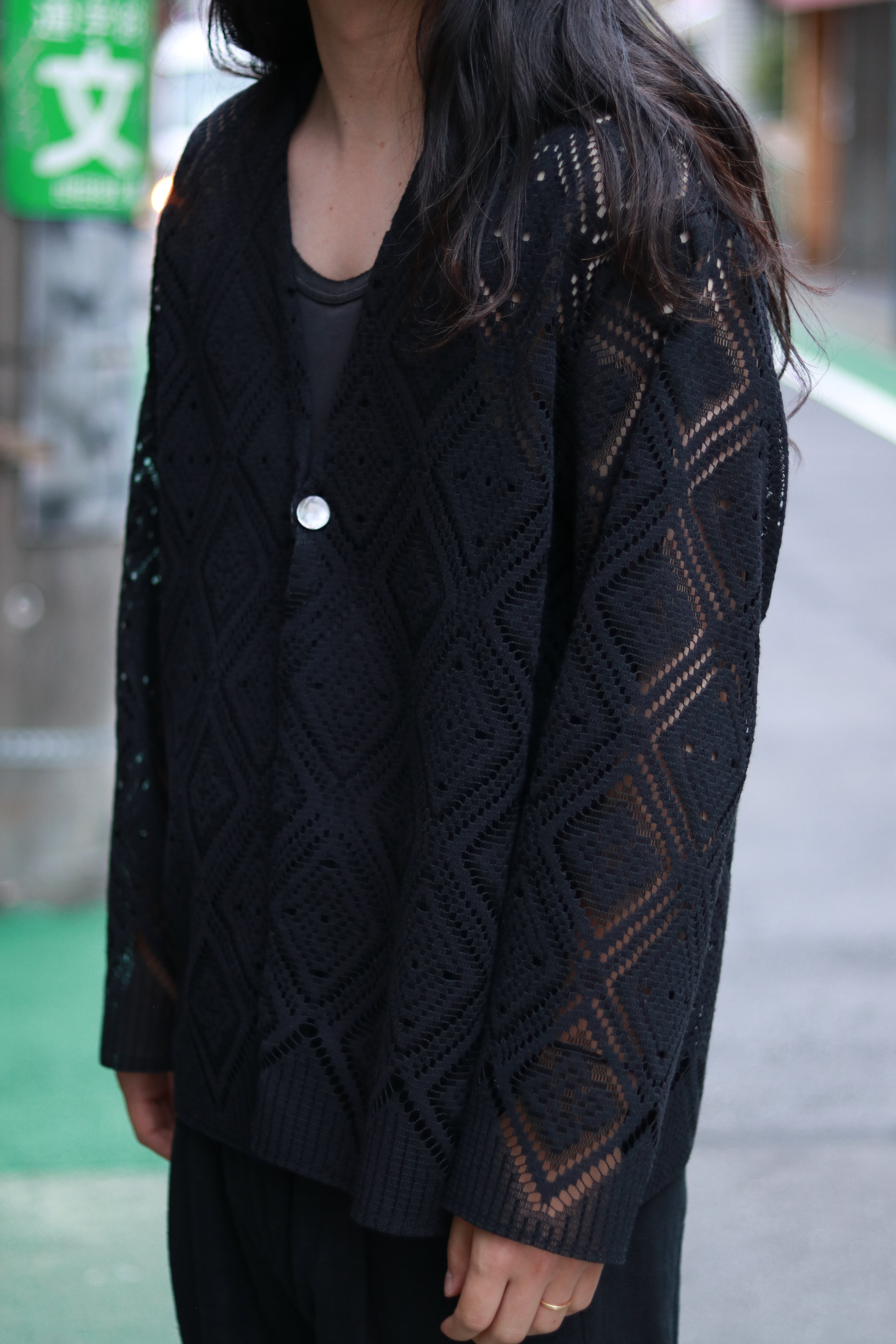 superNova. V neck cardigan - Diamond raschel lace / Black