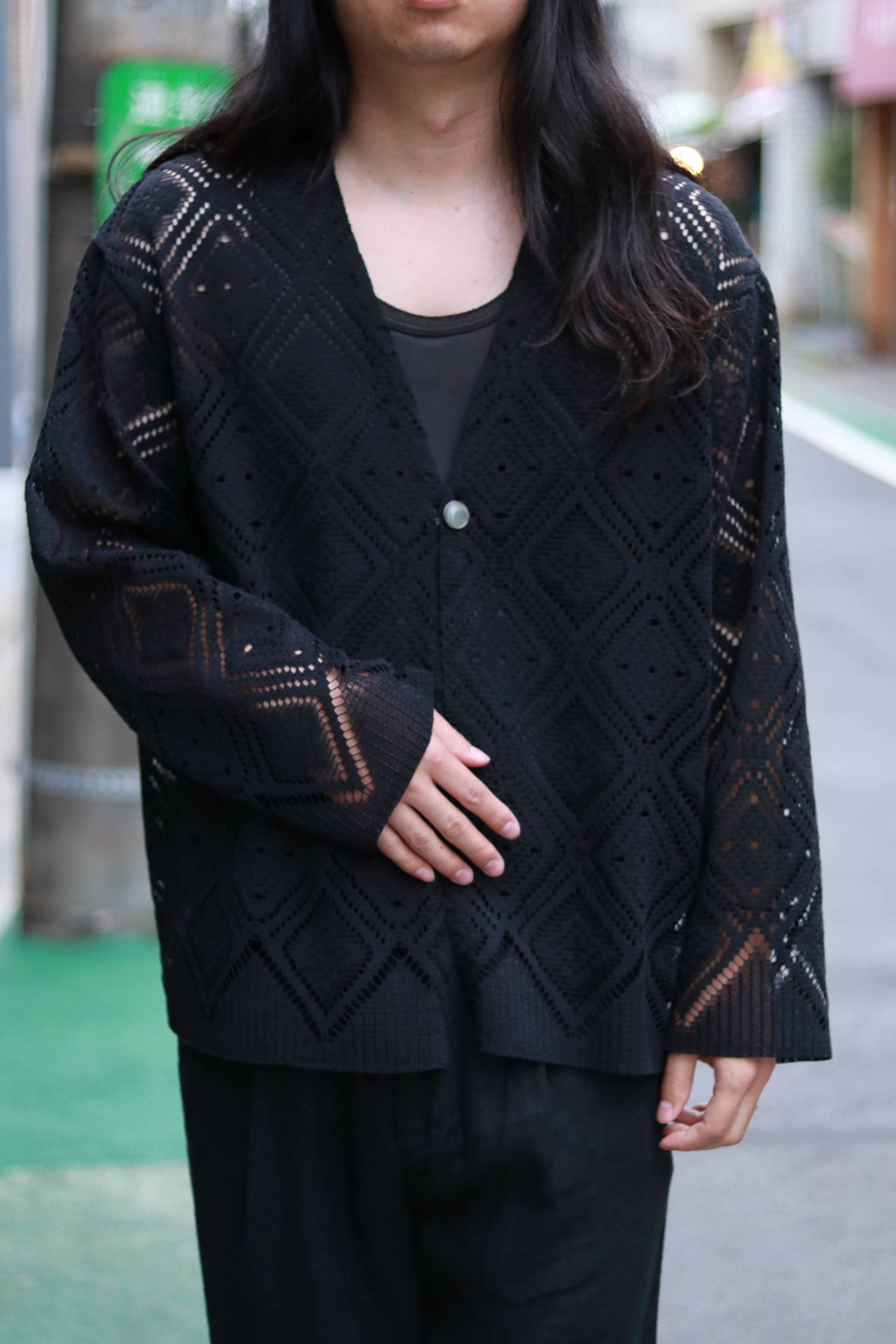 superNova. V neck cardigan - Diamond raschel lace / Black