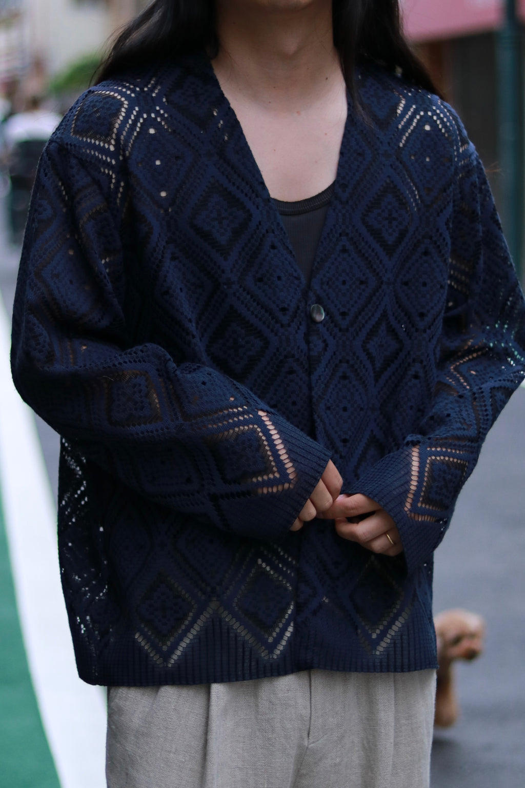 superNova. V neck cardigan - Diamond raschel lace / Navy