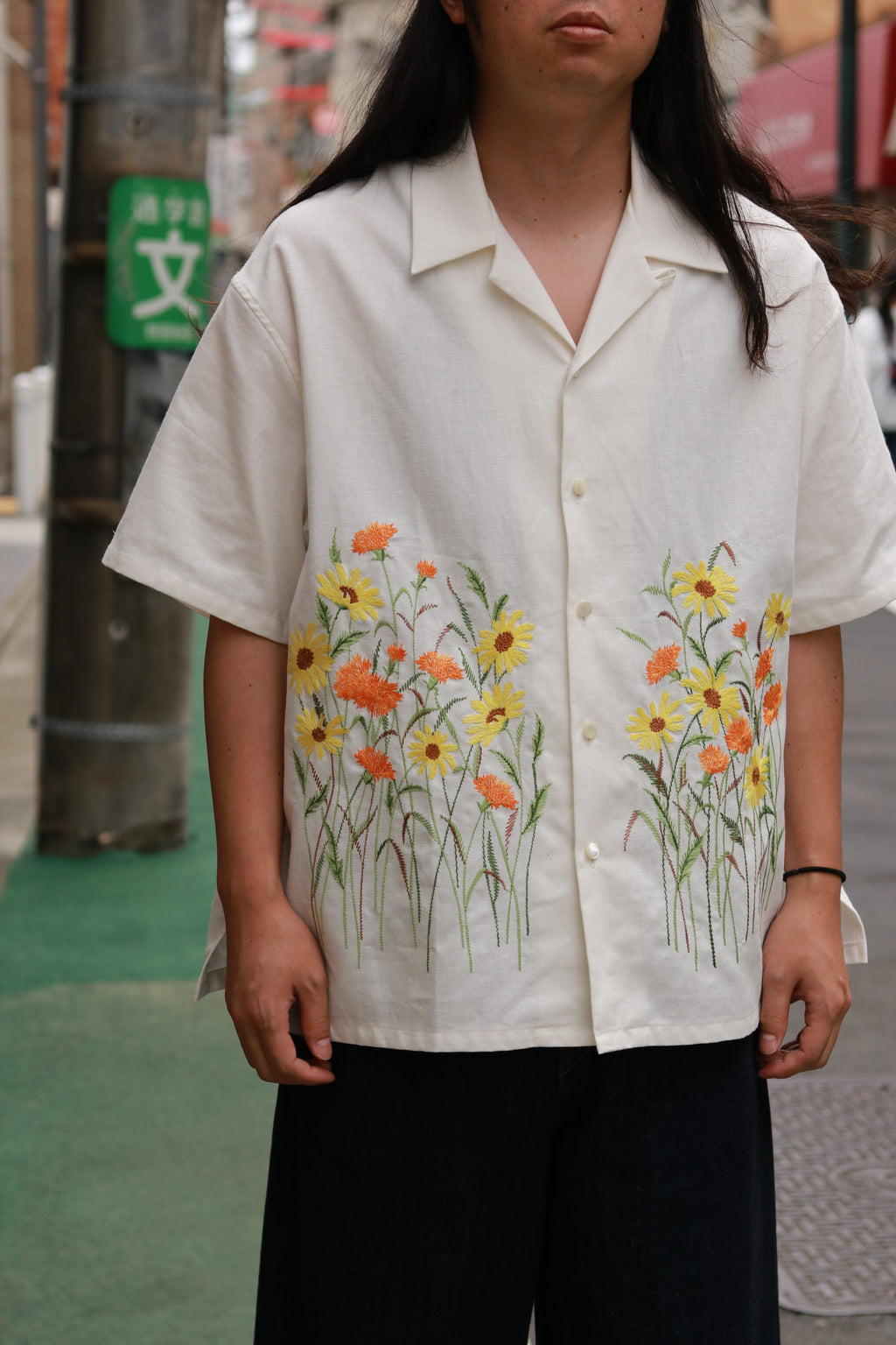superNova. Aloha shirt - Flower garden embroidery / White