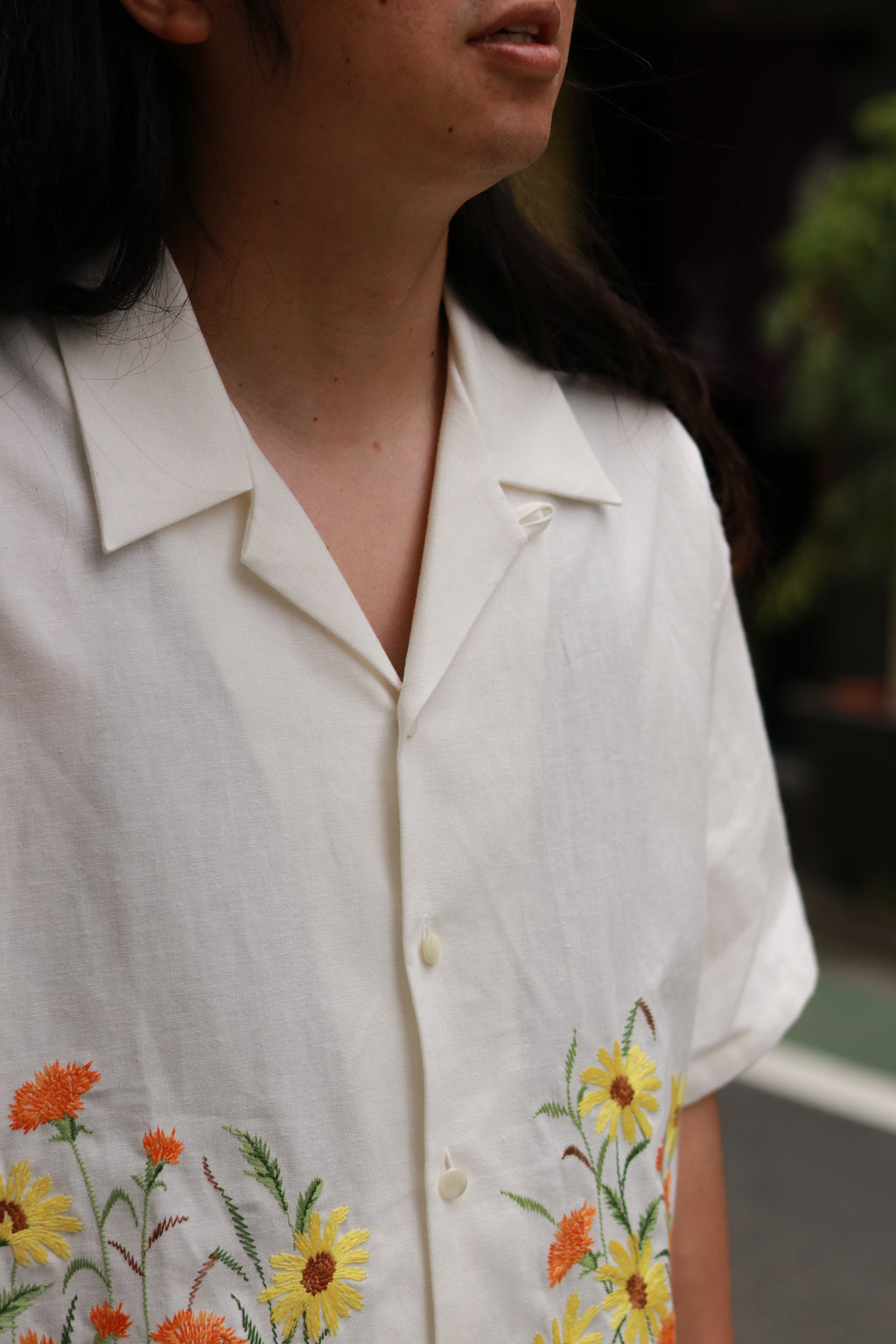 superNova. Aloha shirt - Flower garden embroidery / White