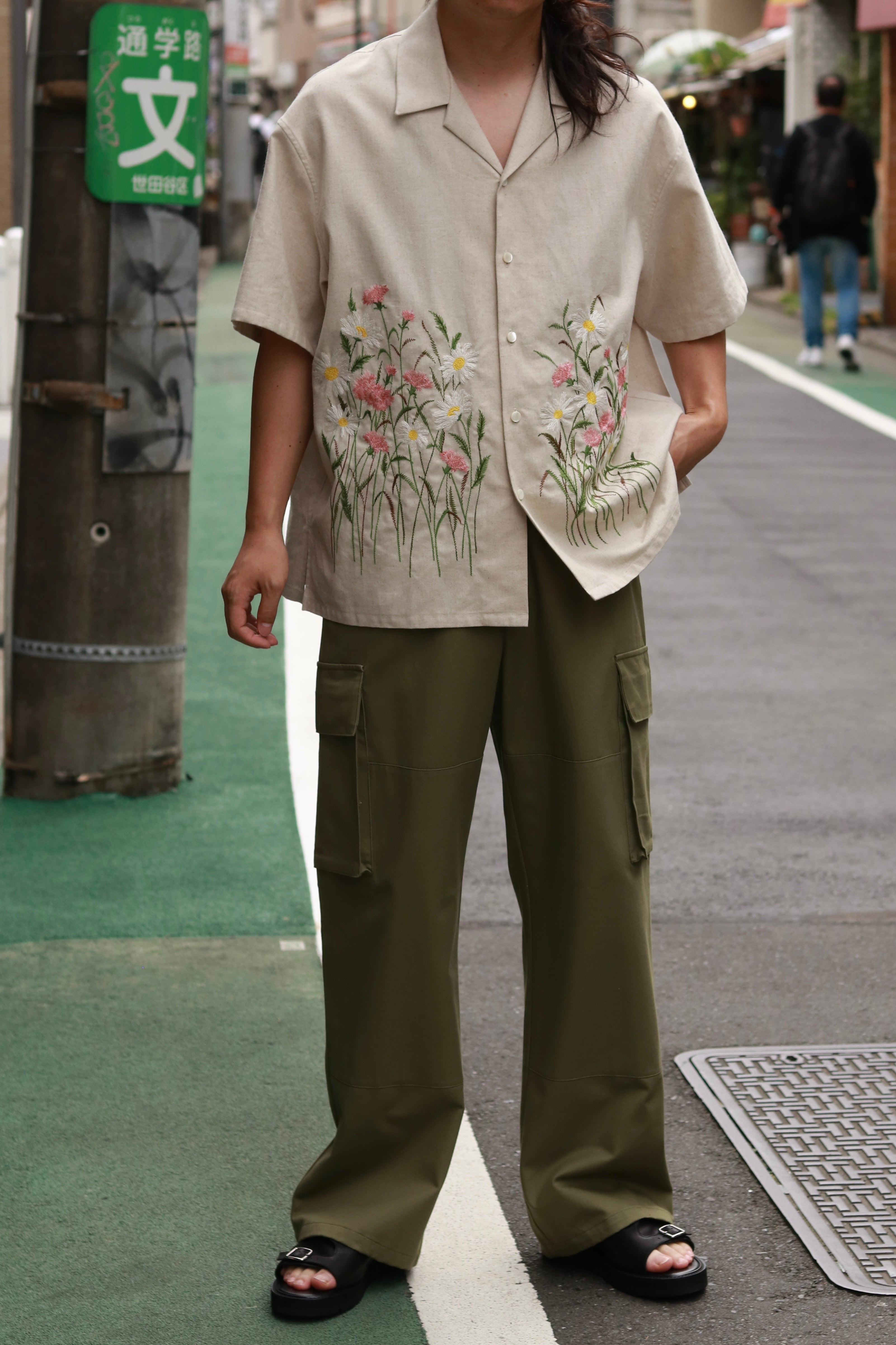 superNova. Aloha shirt - Flower garden embroidery / Natural