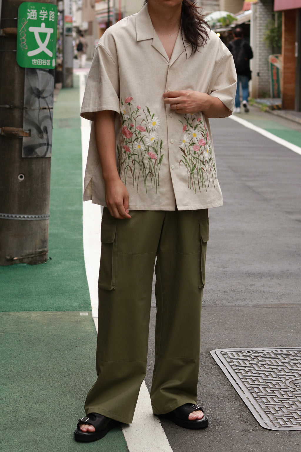 superNova. Aloha shirt - Flower garden embroidery / Natural