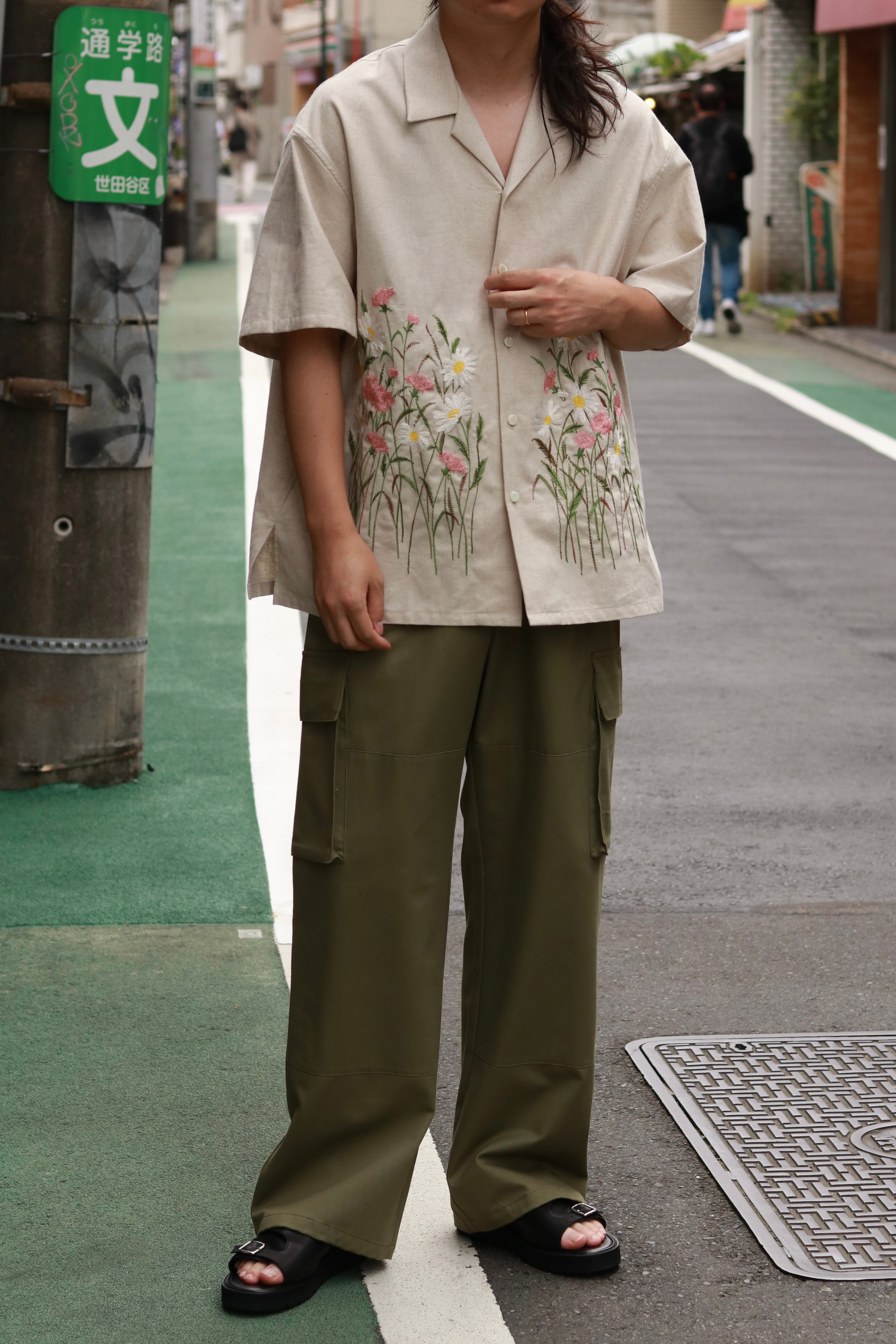 superNova. Aloha shirt - Flower garden embroidery / Natural