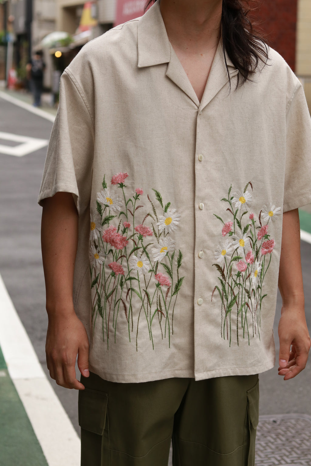 superNova. Aloha shirt - Flower garden embroidery / Natural