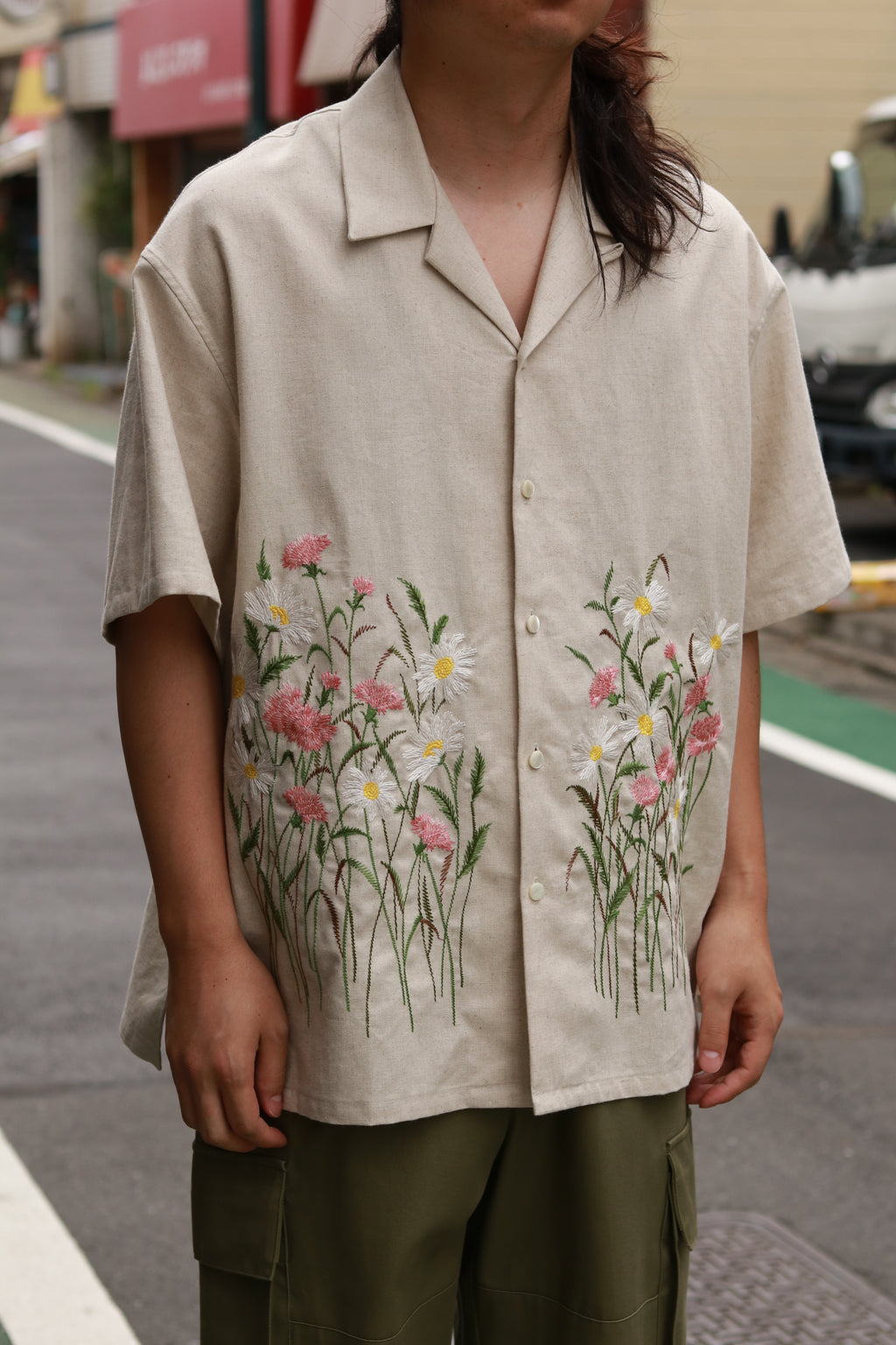 superNova. Aloha shirt - Flower garden embroidery / Natural